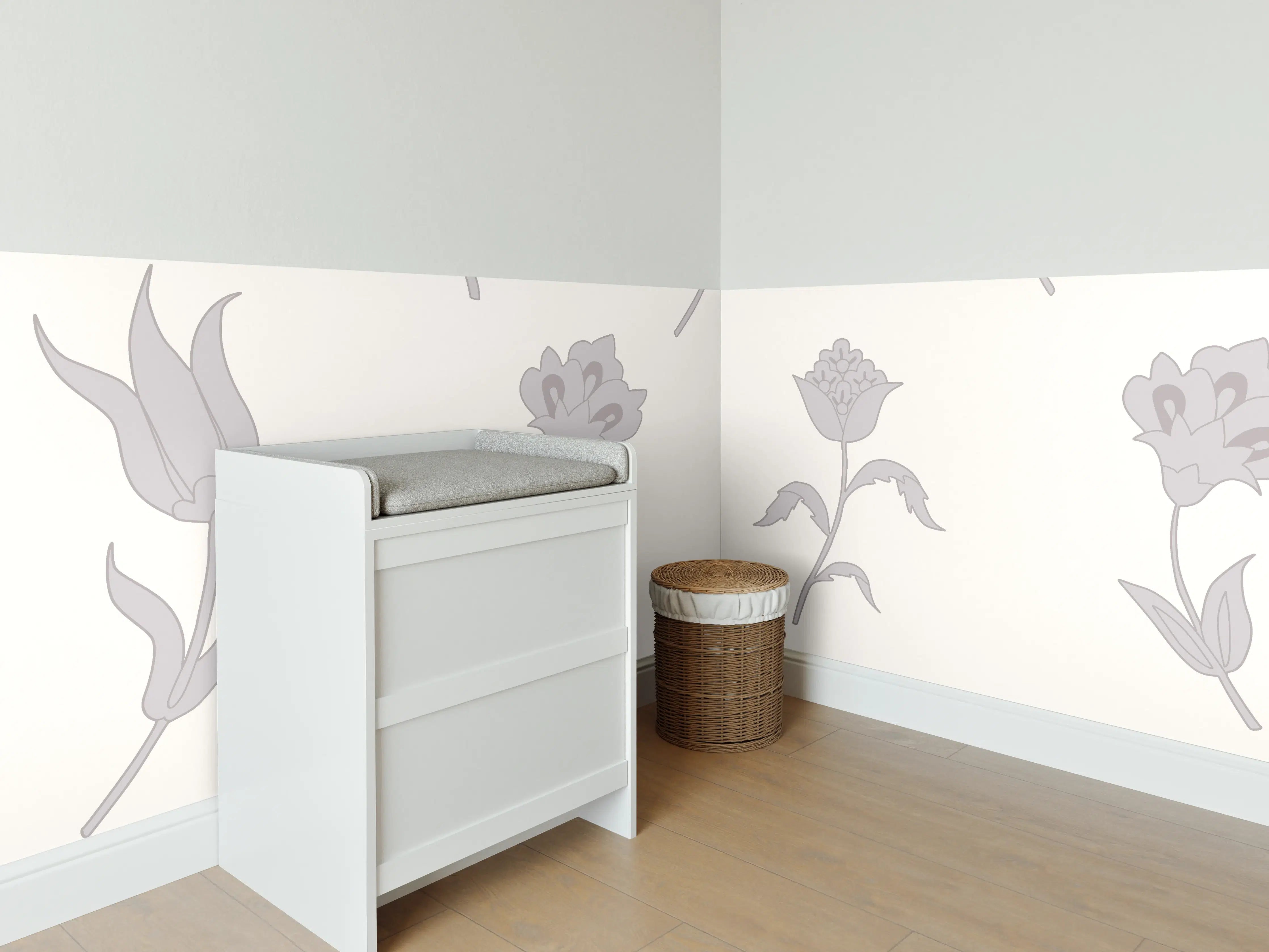 Babyzimmer Wandgestaltung - Neutral-Weißes Blumenmuster
