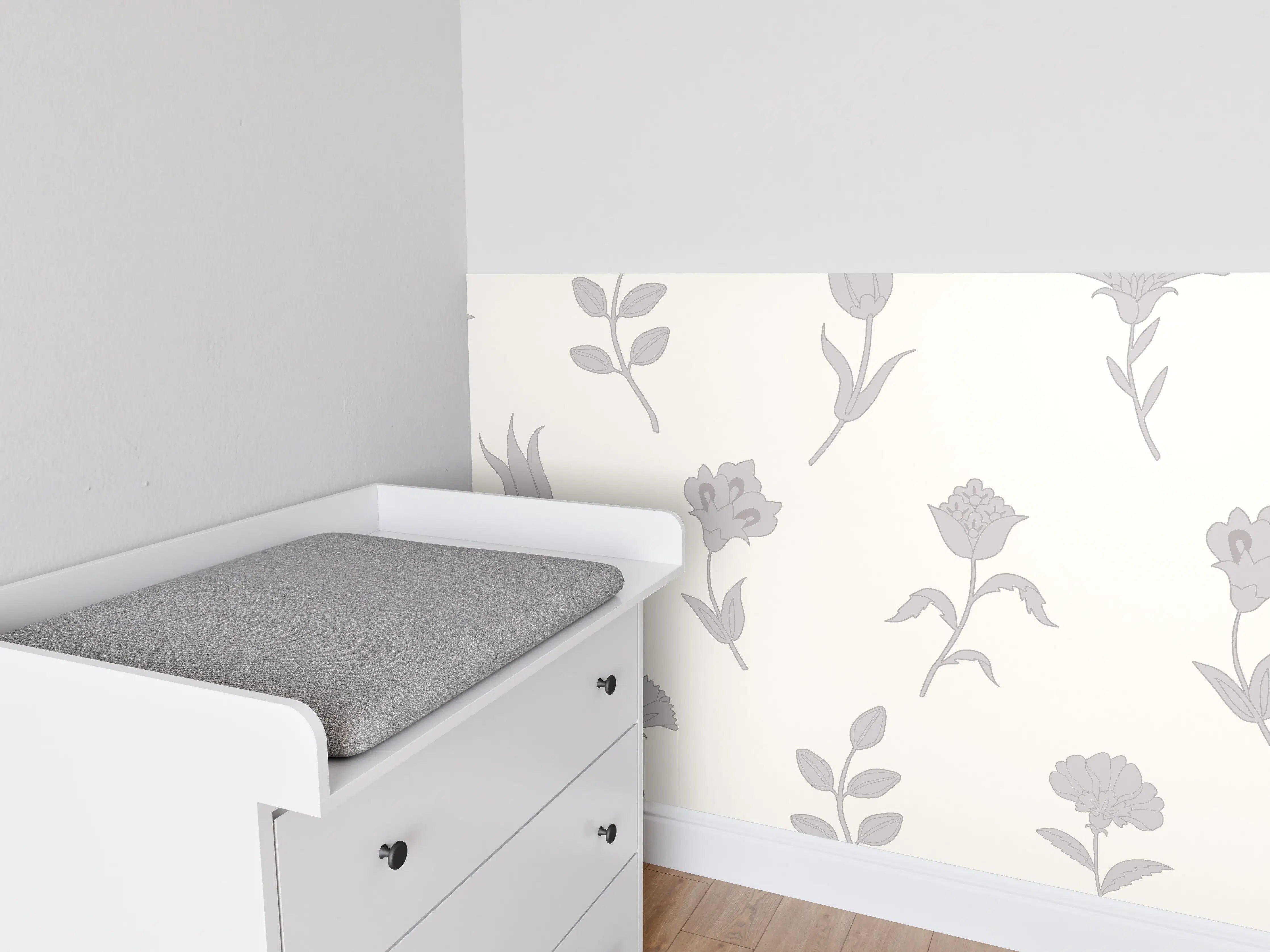 Babyzimmer Wandgestaltung - Neutral-Weißes Blumenmuster