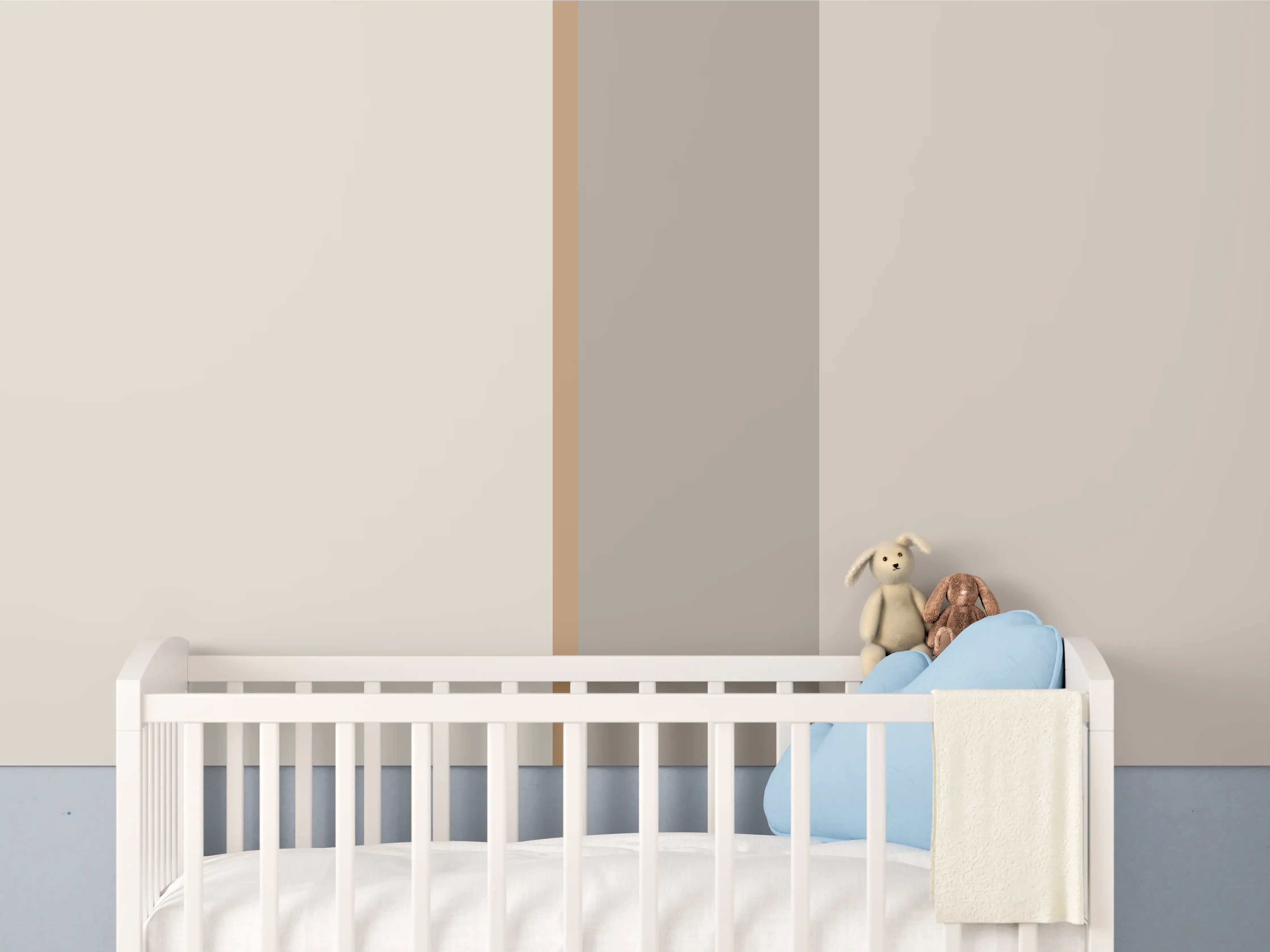 Babyzimmer Wandgestaltung - Neutrale Beige-Wand mit Grau- und Sandfarbenen Akzenten