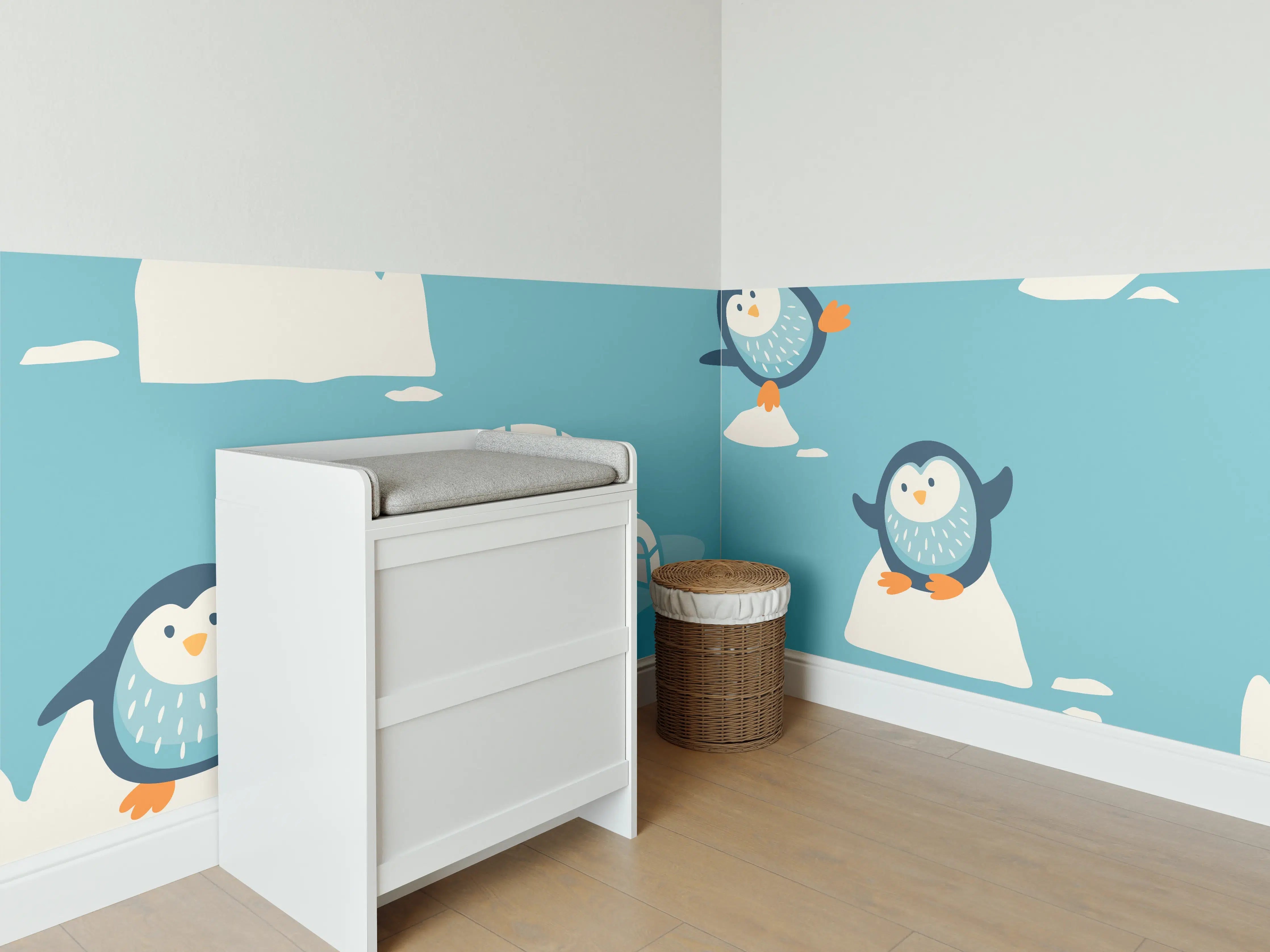 Babyzimmer Wandgestaltung - Niedliche Pinguin-Muster Blau