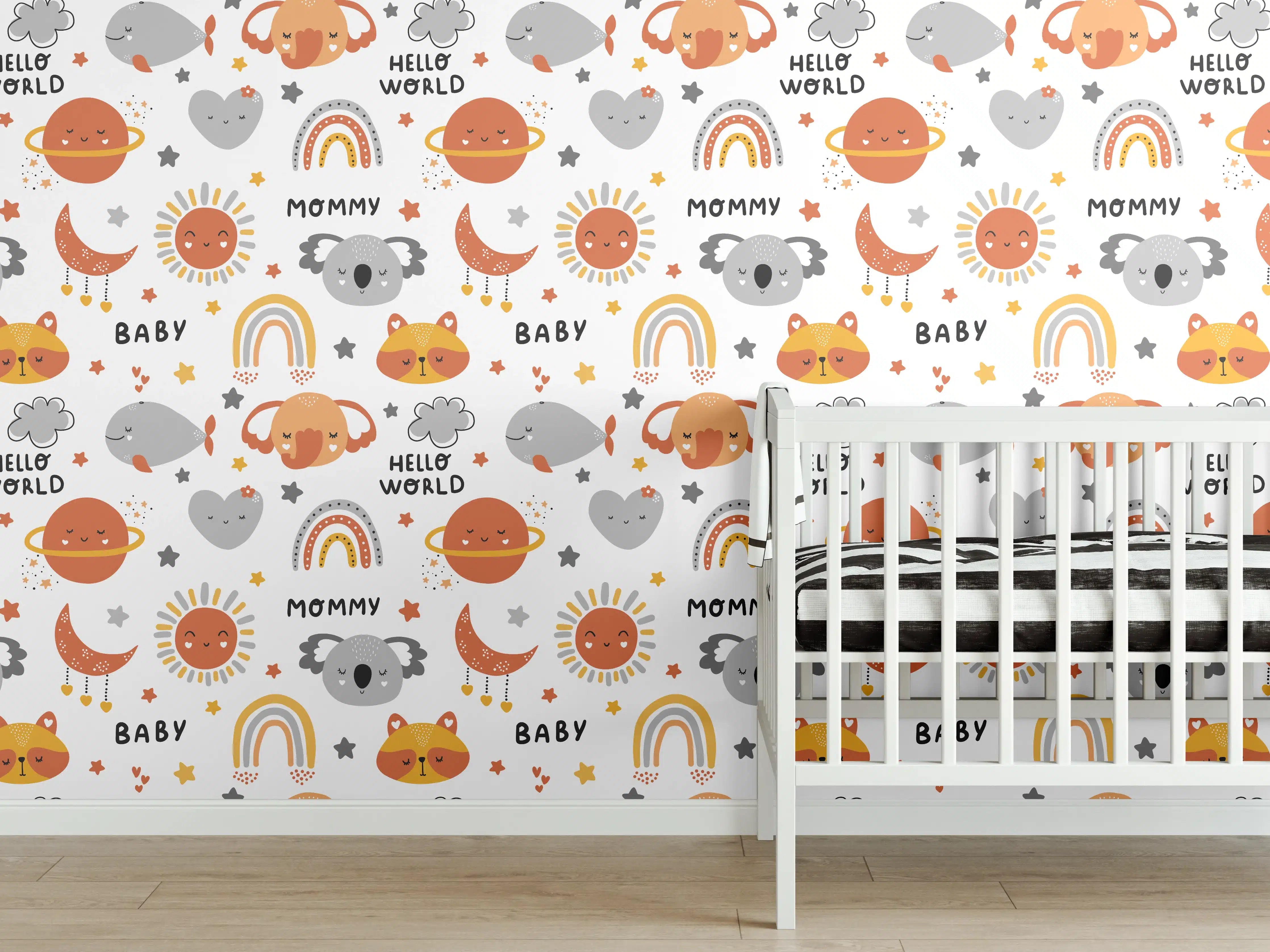 Babyzimmer Wandgestaltung - Niedliche Tier- und Regenbogenmotive in Pastellfarben