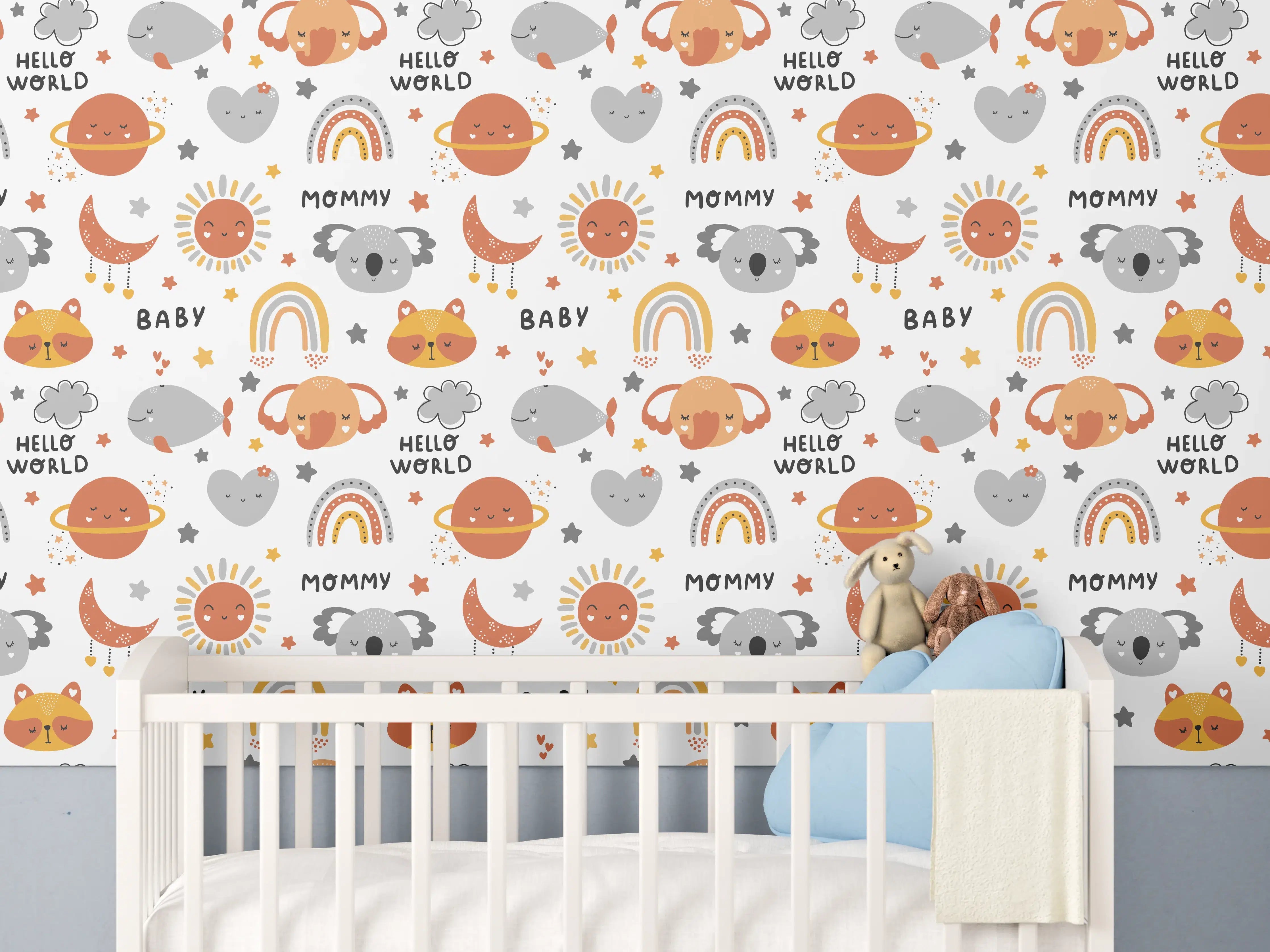 Babyzimmer Wandgestaltung - Niedliche Tier- und Regenbogenmotive in Pastellfarben