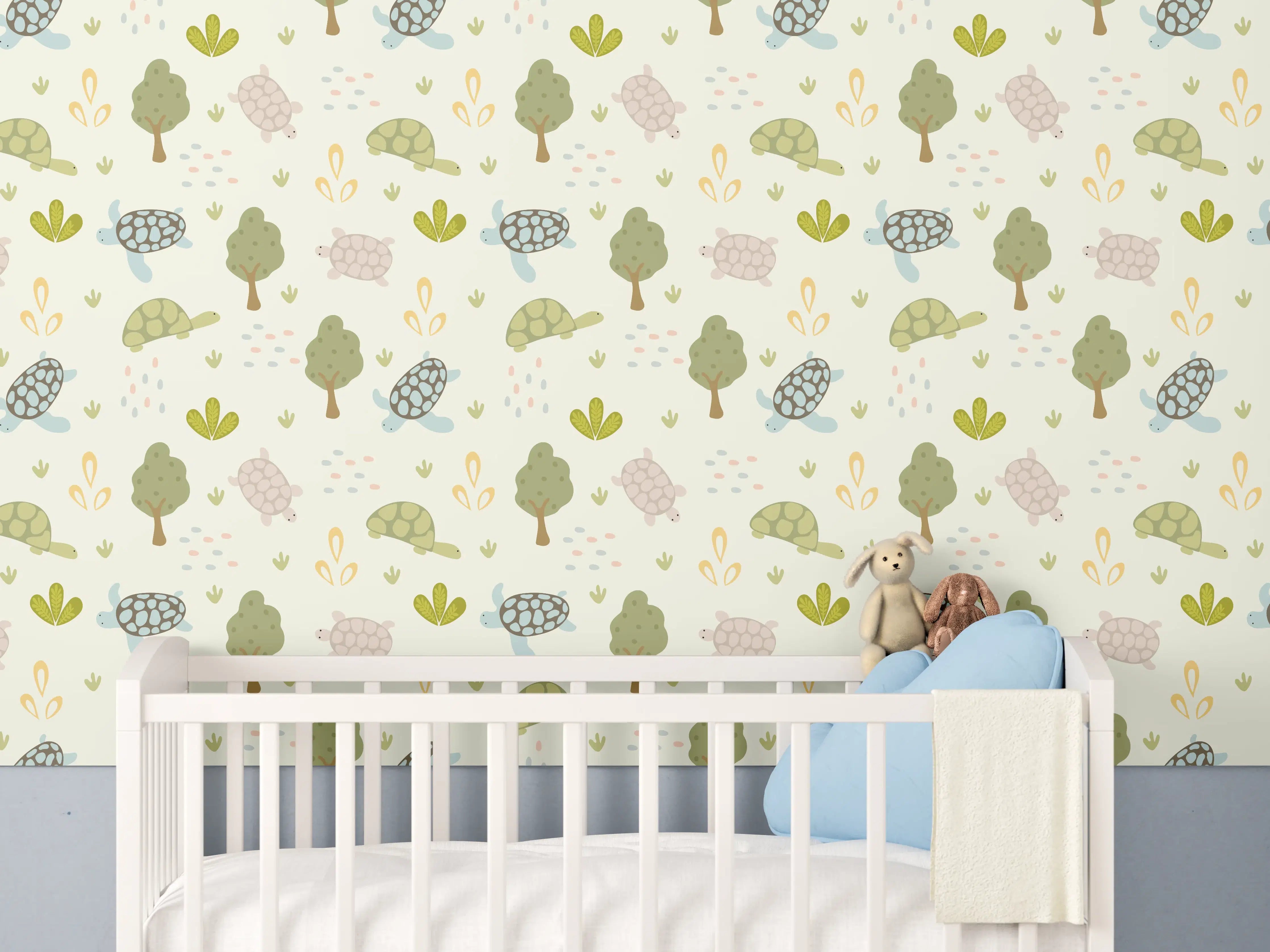Babyzimmer Wandgestaltung - Niedliches Tier- und Naturmotiv in sanften Pastellfarben