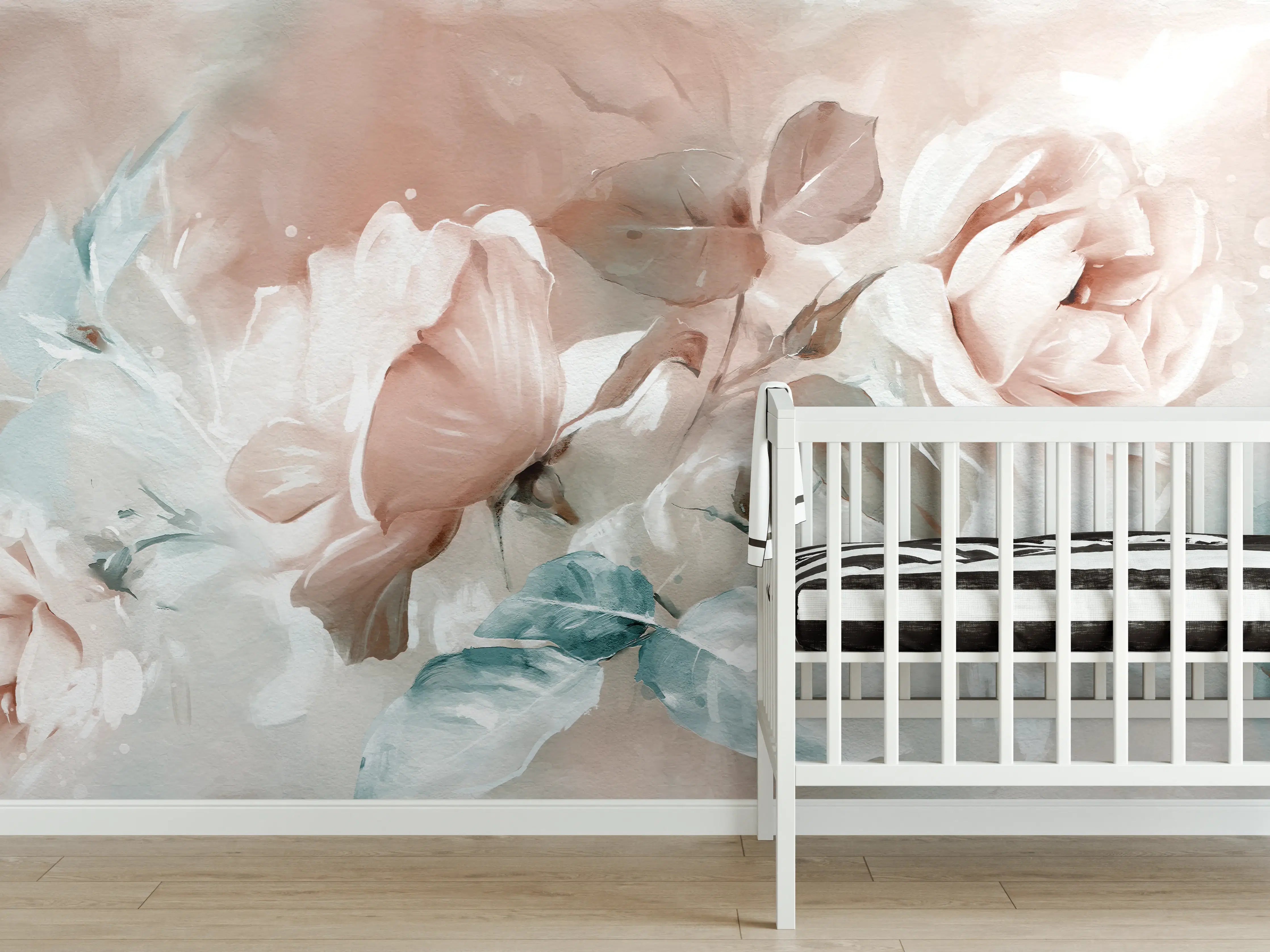 Babyzimmer Wandgestaltung - Ölgemälde mit Rose