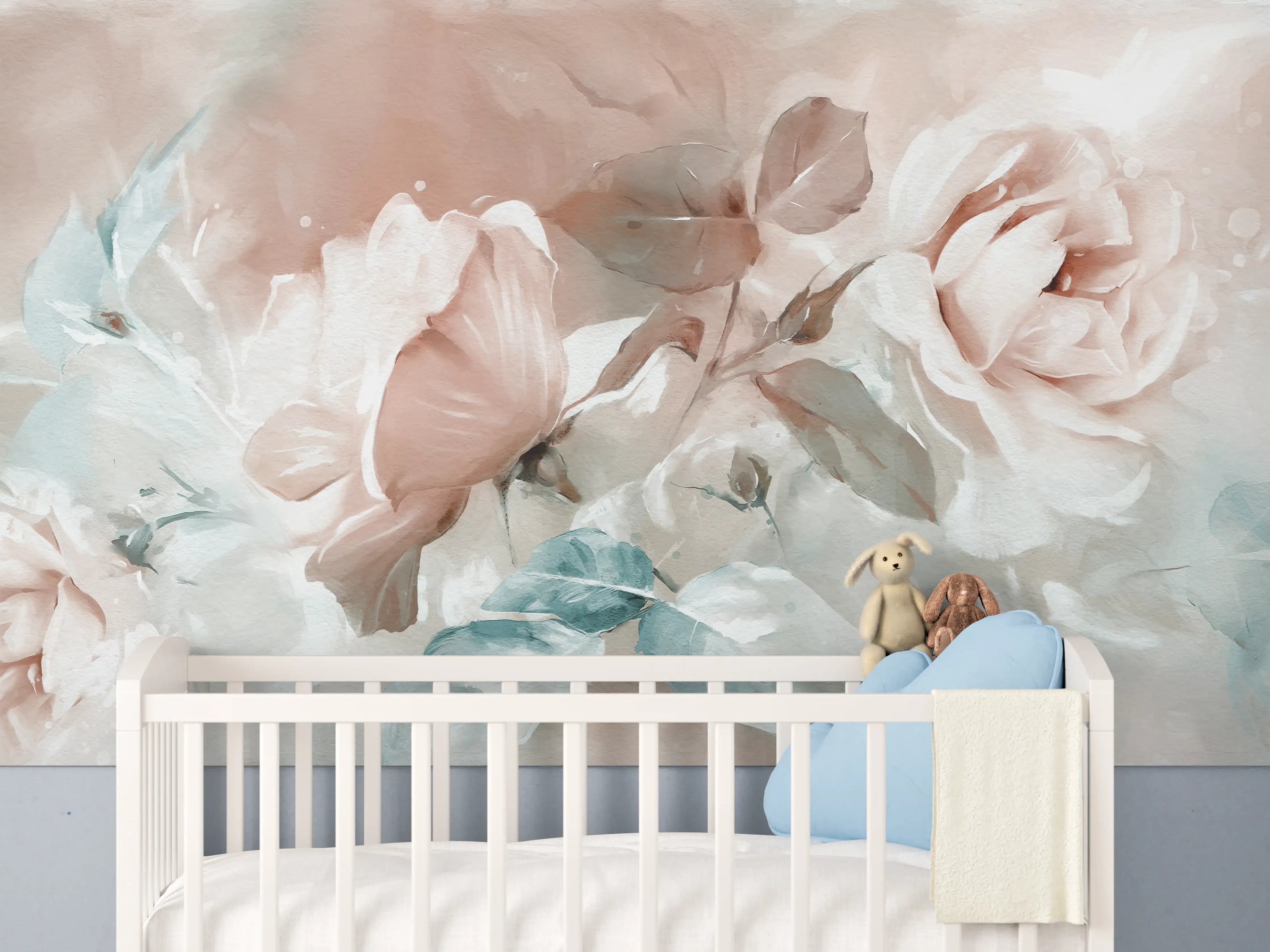Babyzimmer Wandgestaltung - Ölgemälde mit Rose