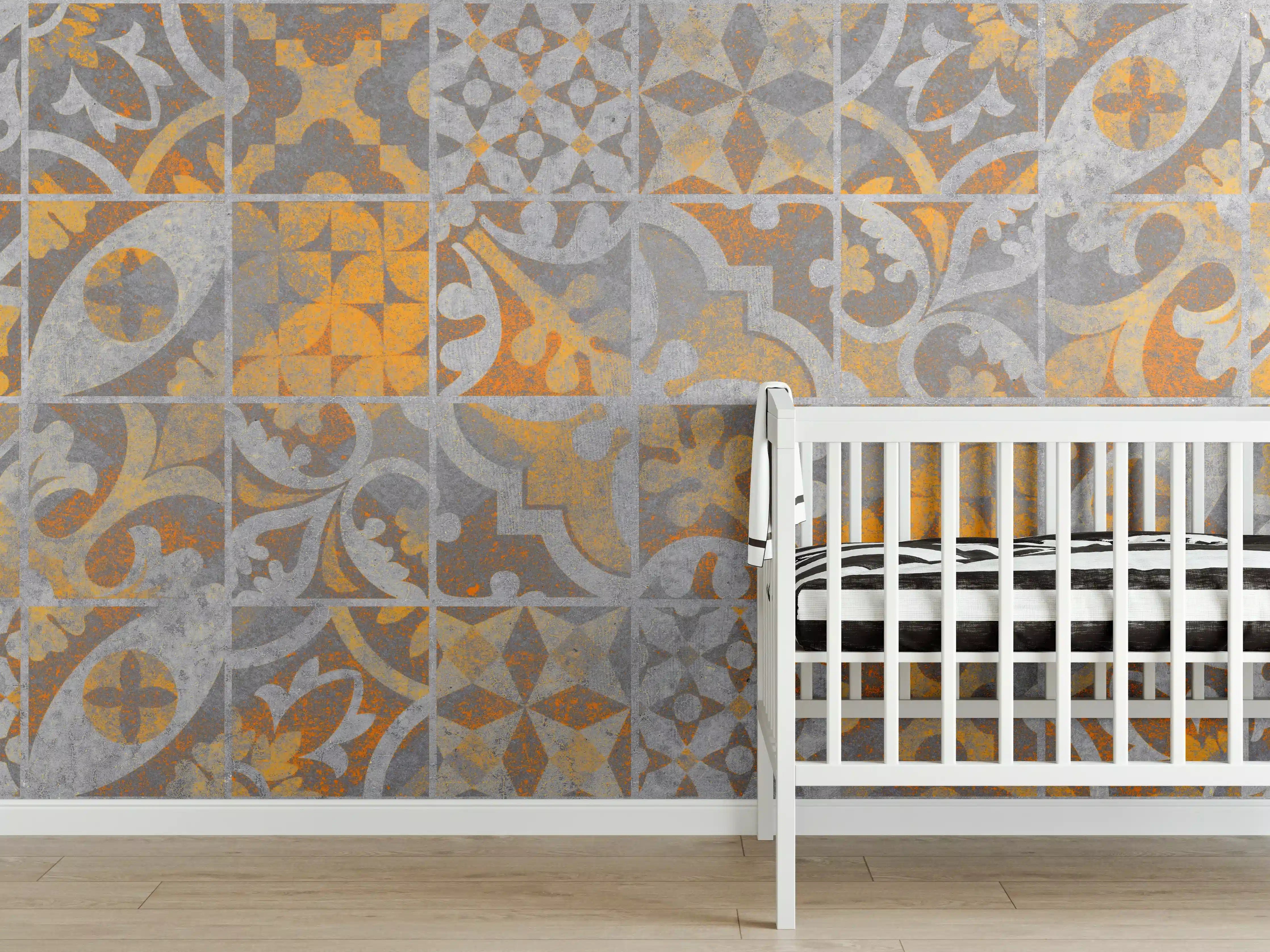 Babyzimmer Wandgestaltung - Orange Helles Licht Stein Beton