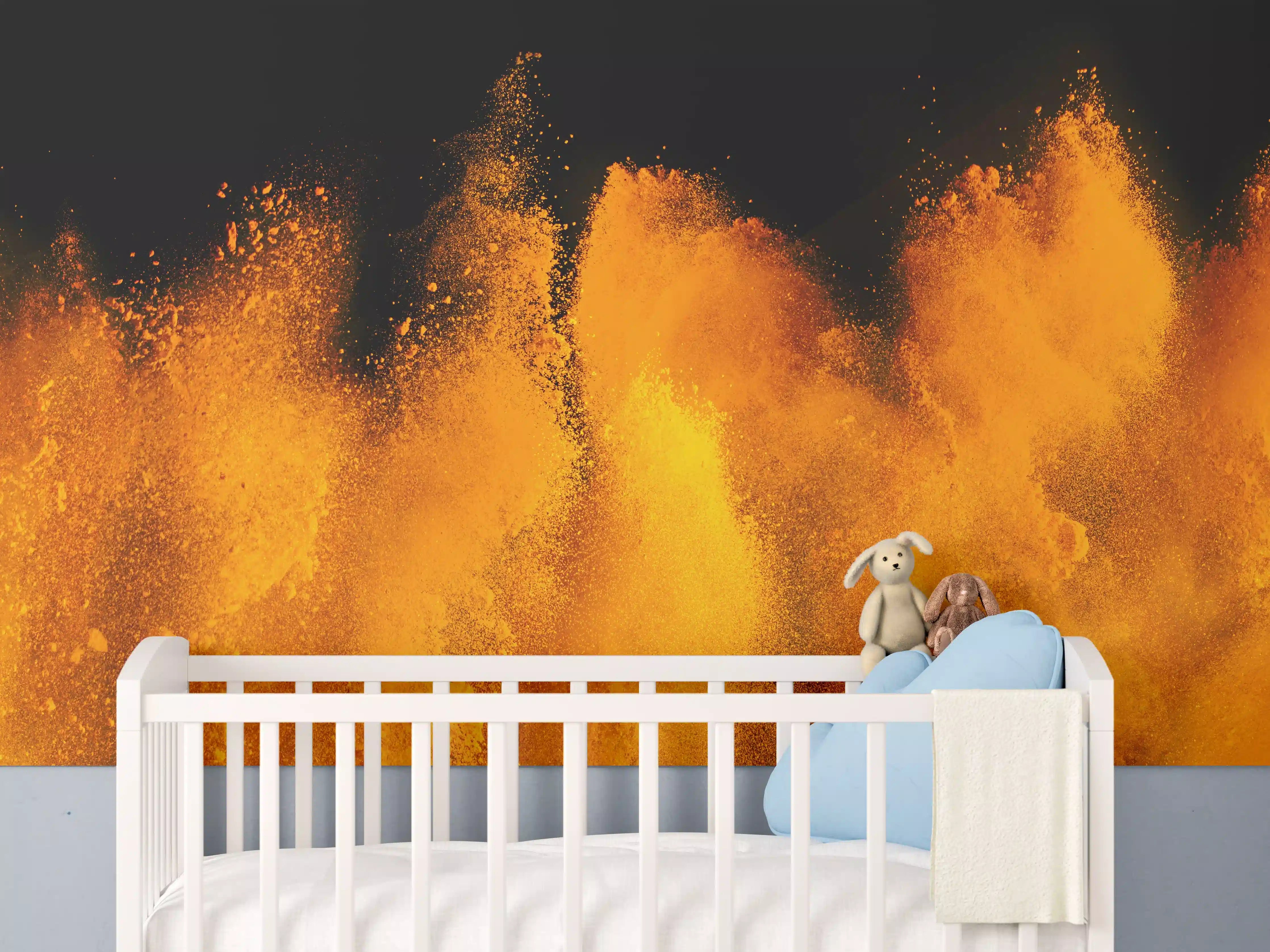 Babyzimmer Wandgestaltung - Orange-Rote Holi Farbexplosion