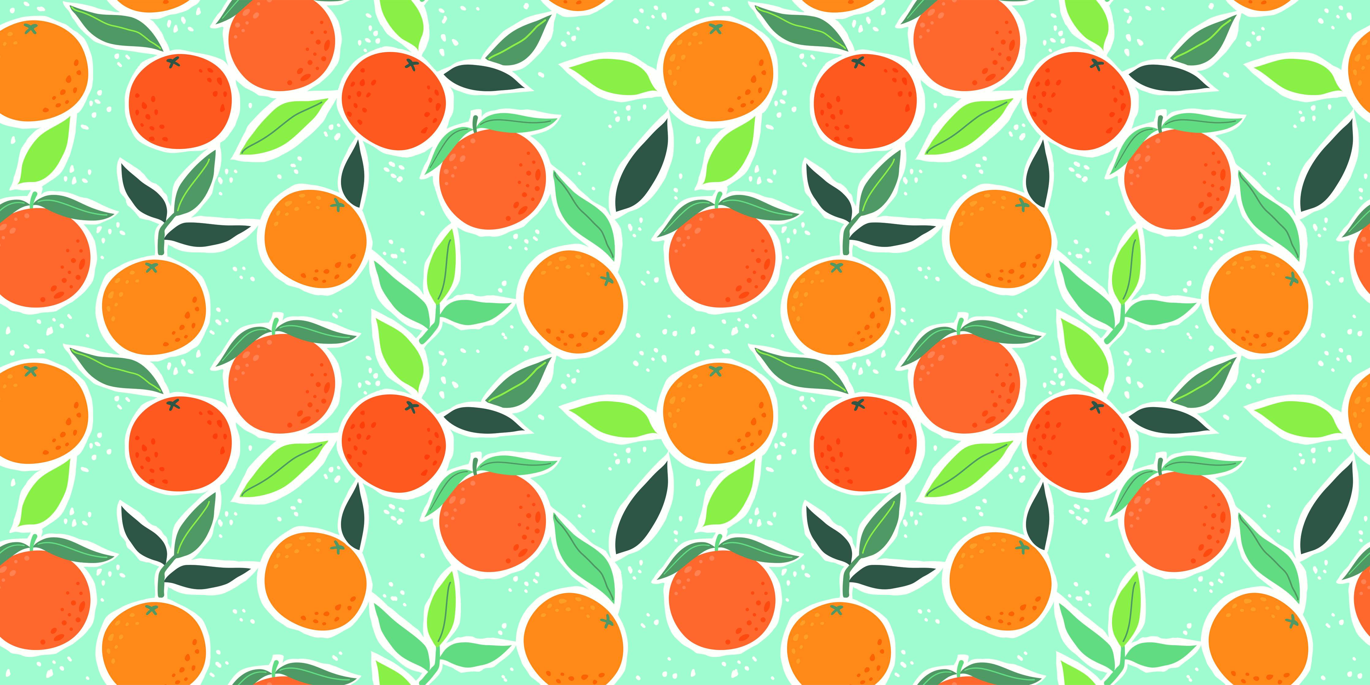 Babyzimmer Wandgestaltung-Orangenbaum Muster auf hellgrünem Hintergrund