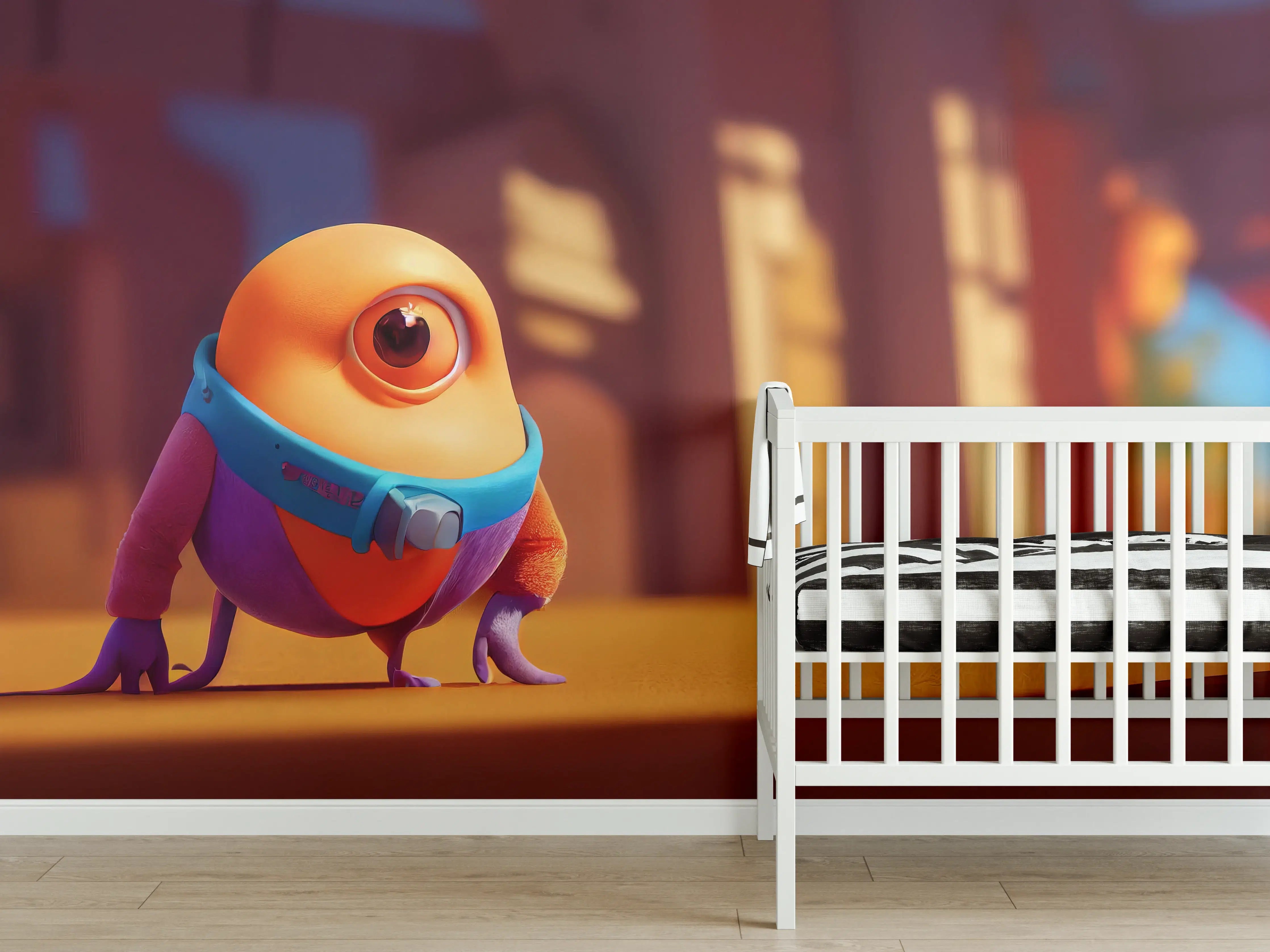 Babyzimmer Wandgestaltung - Orangenes Cartoon Männchen 