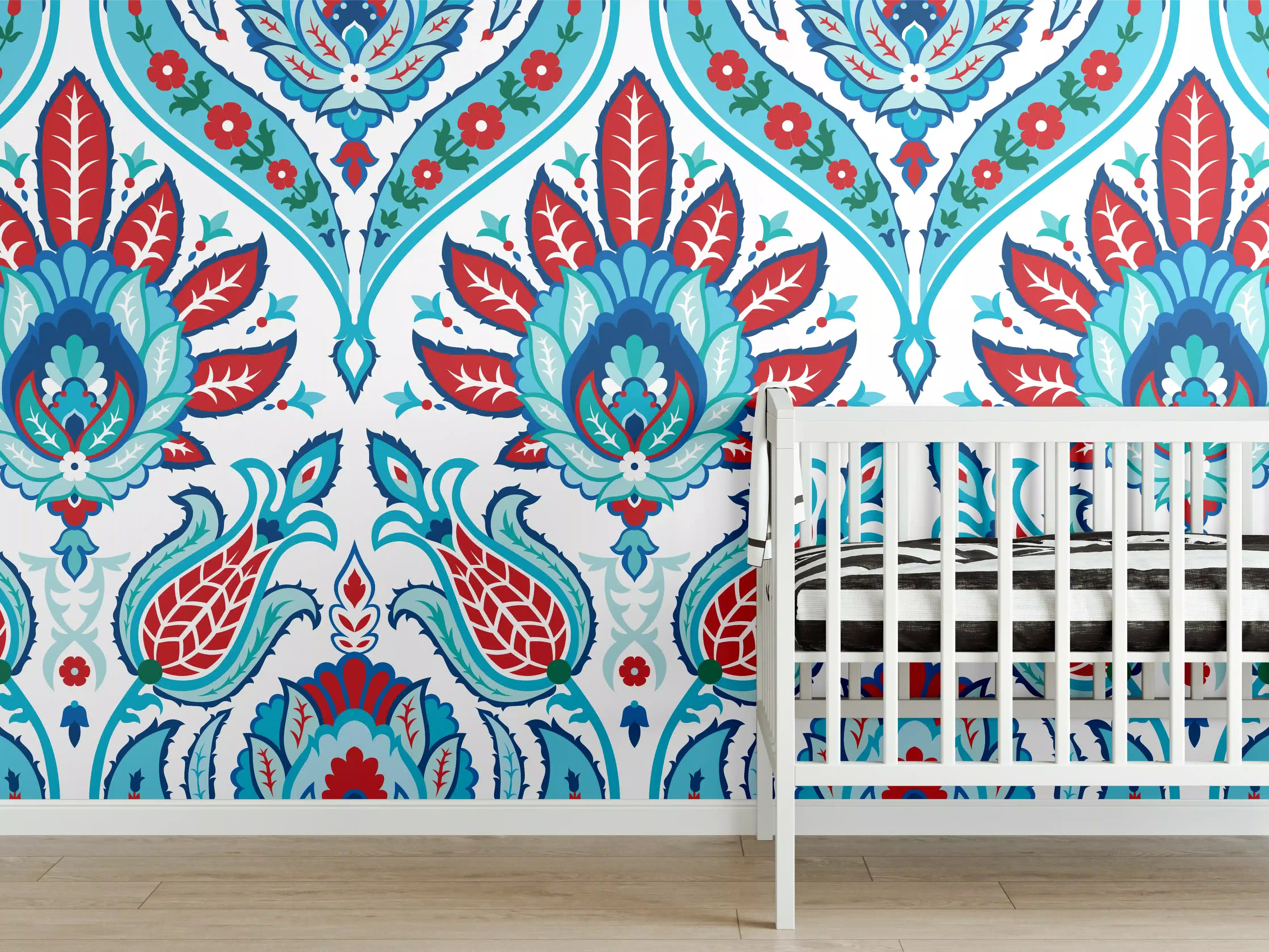 Babyzimmer Wandgestaltung - Orient-Floraler Tapetendruck