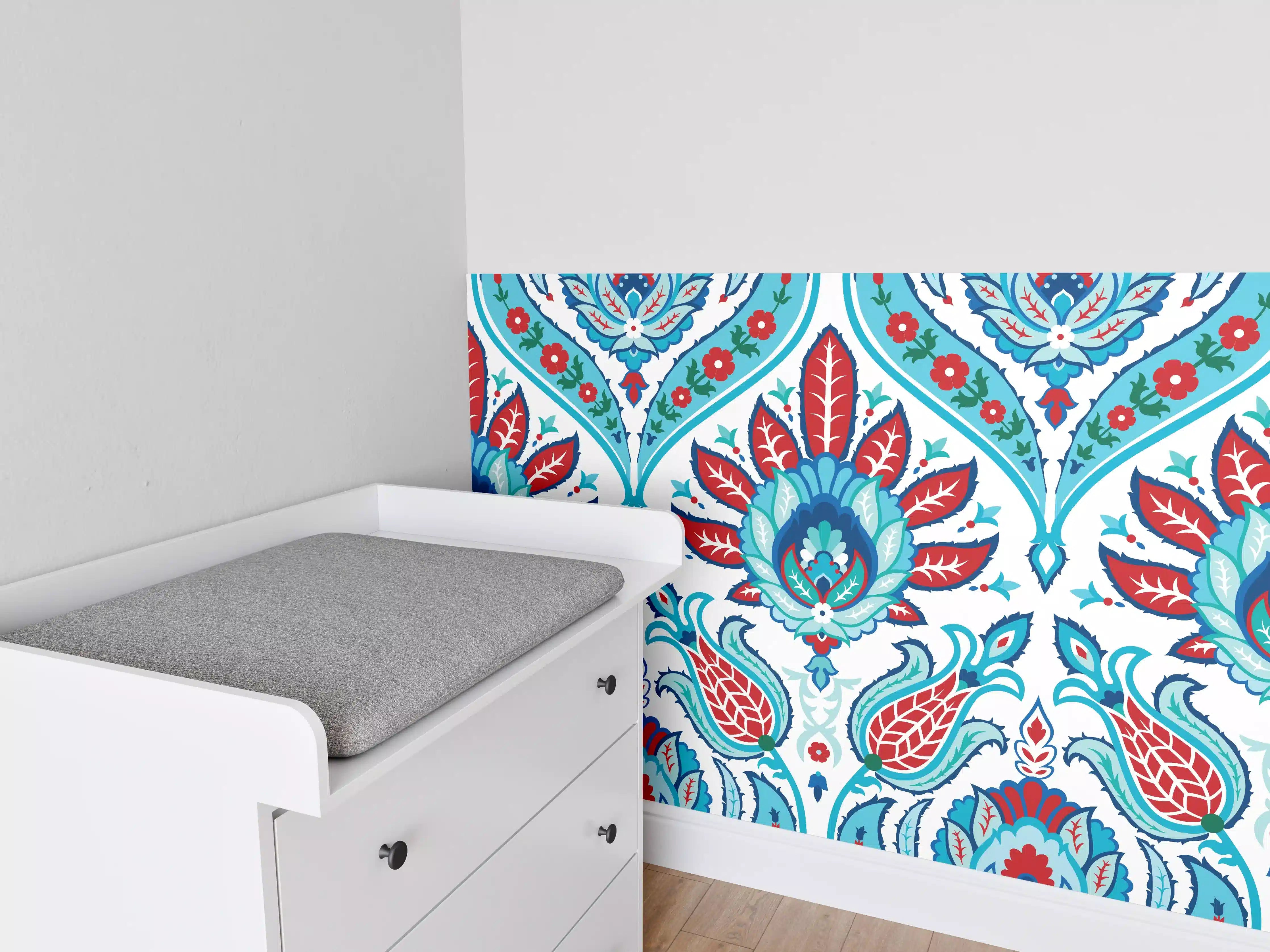 Babyzimmer Wandgestaltung - Orient-Floraler Tapetendruck