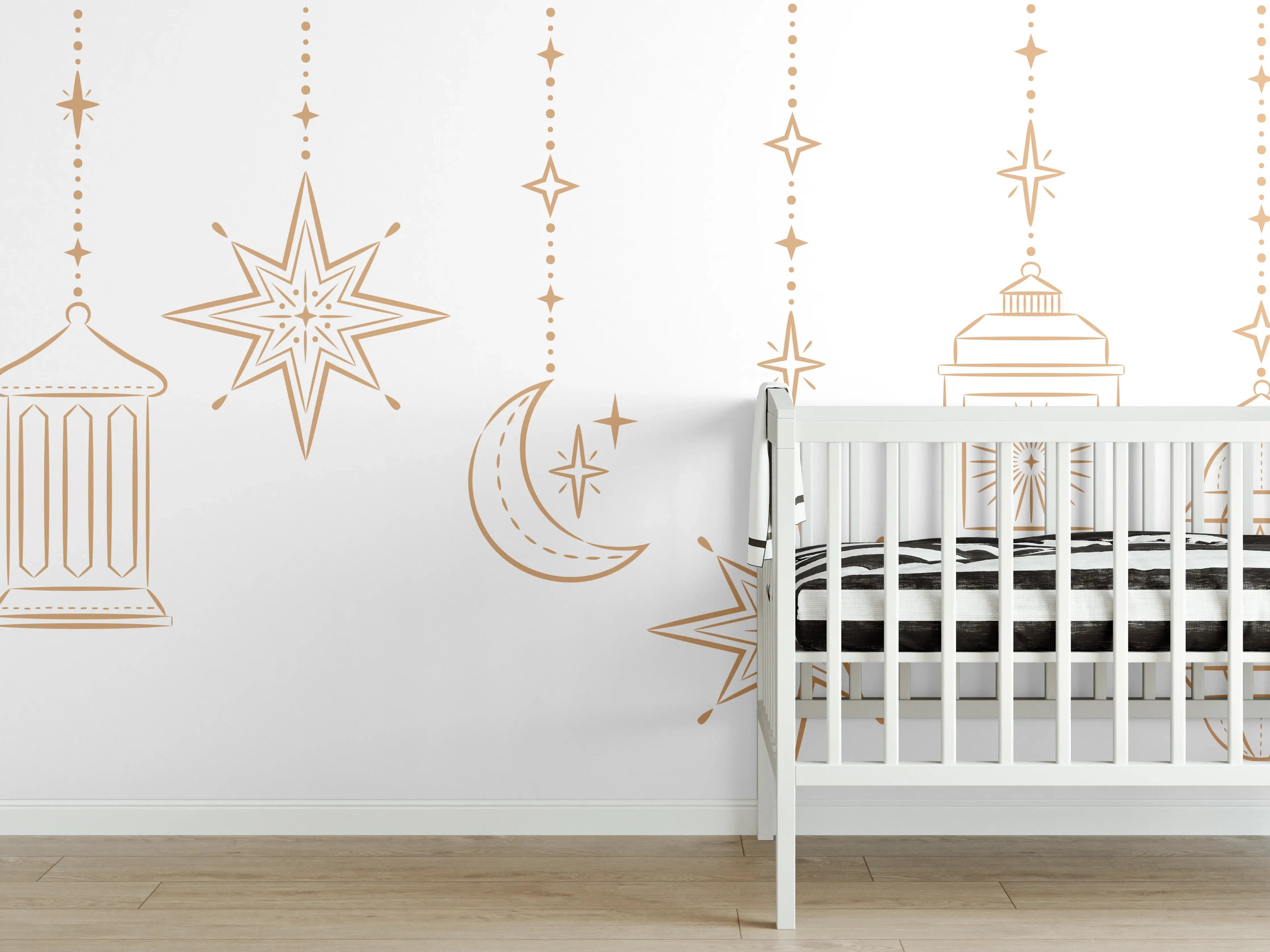 Babyzimmer Wandgestaltung - Orientalische Gold Motiv Girlande