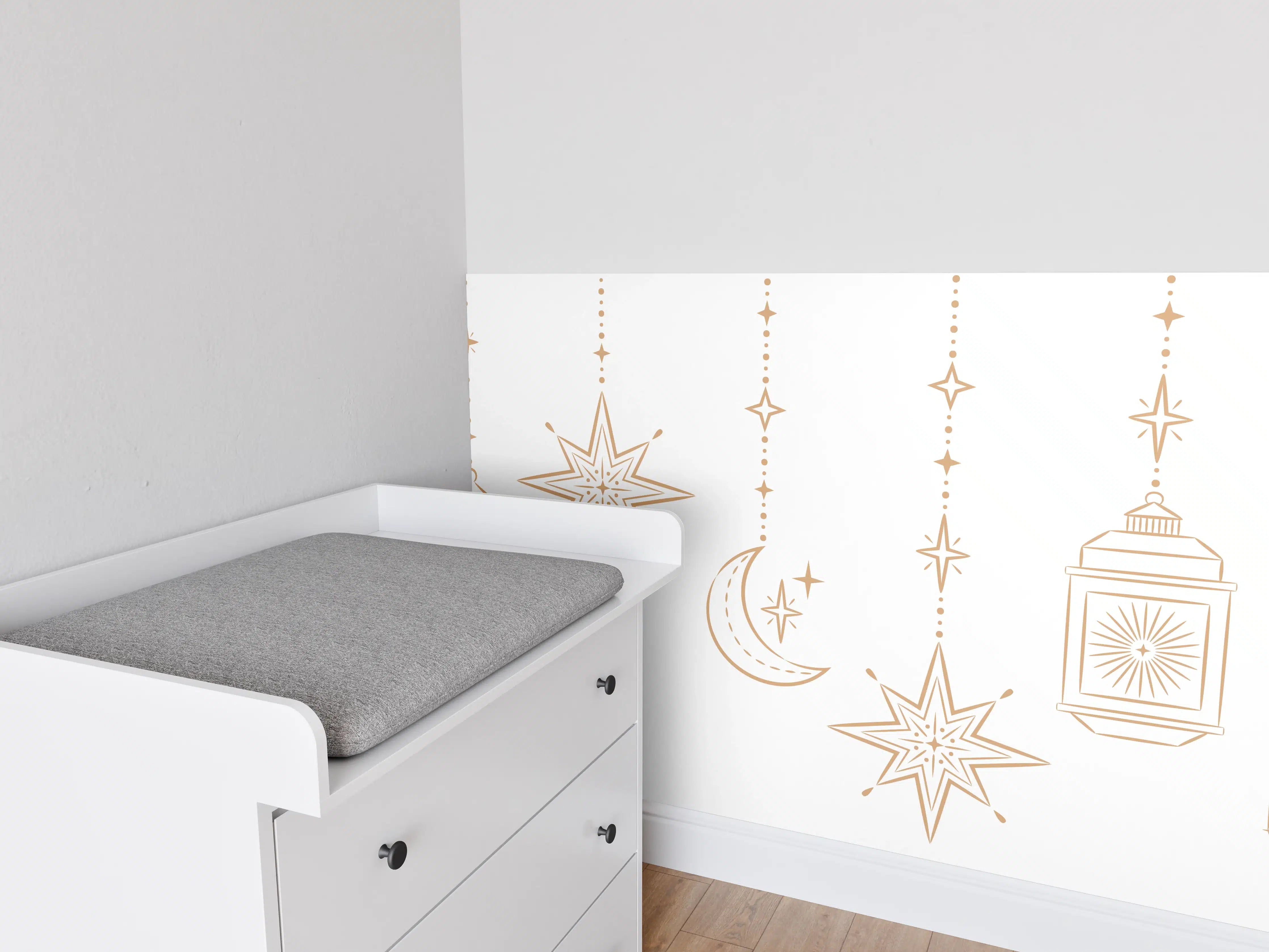 Babyzimmer Wandgestaltung - Orientalische Gold Motiv Girlande