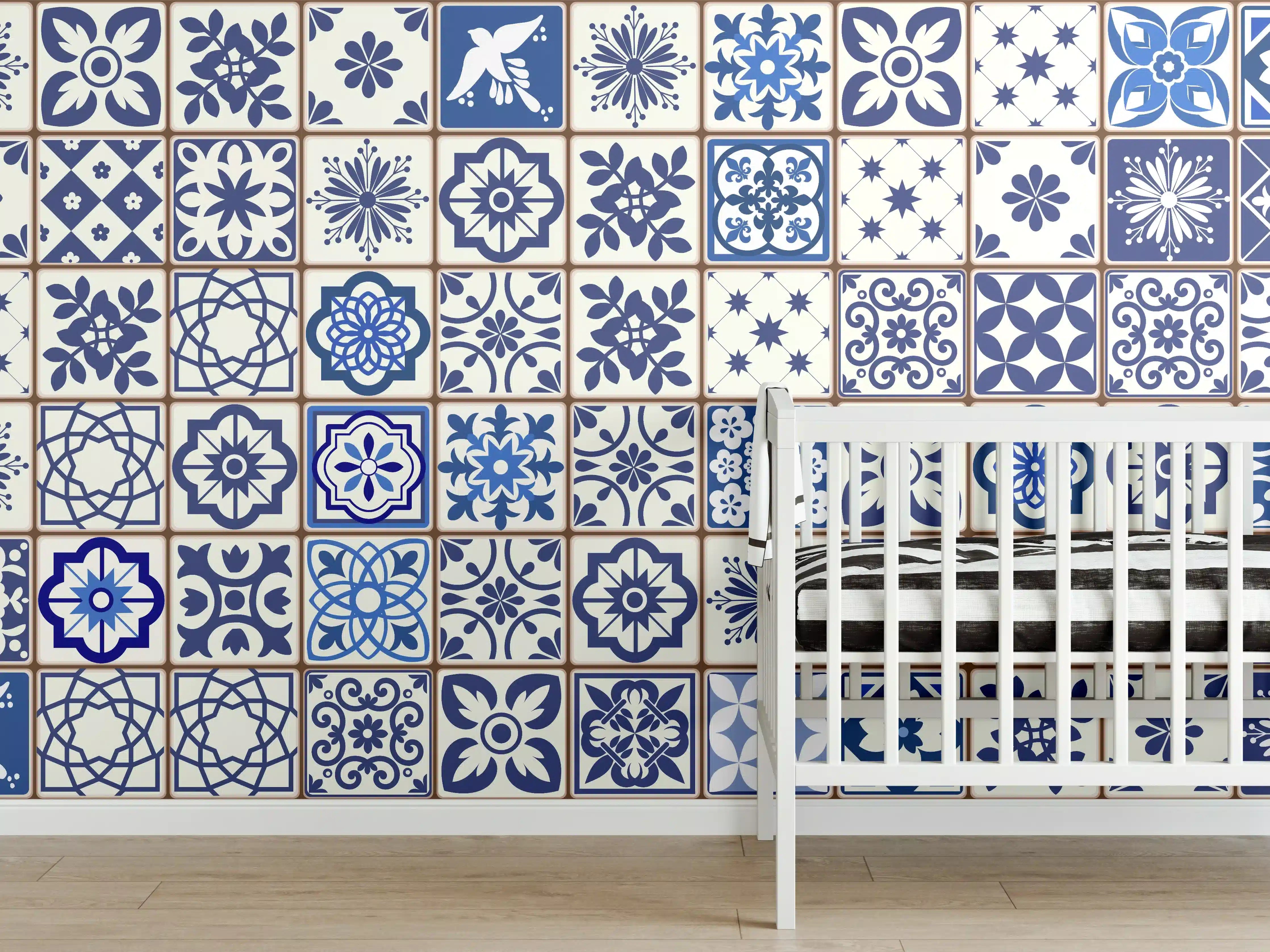 Babyzimmer Wandgestaltung - Orientalische blaue Fliesen