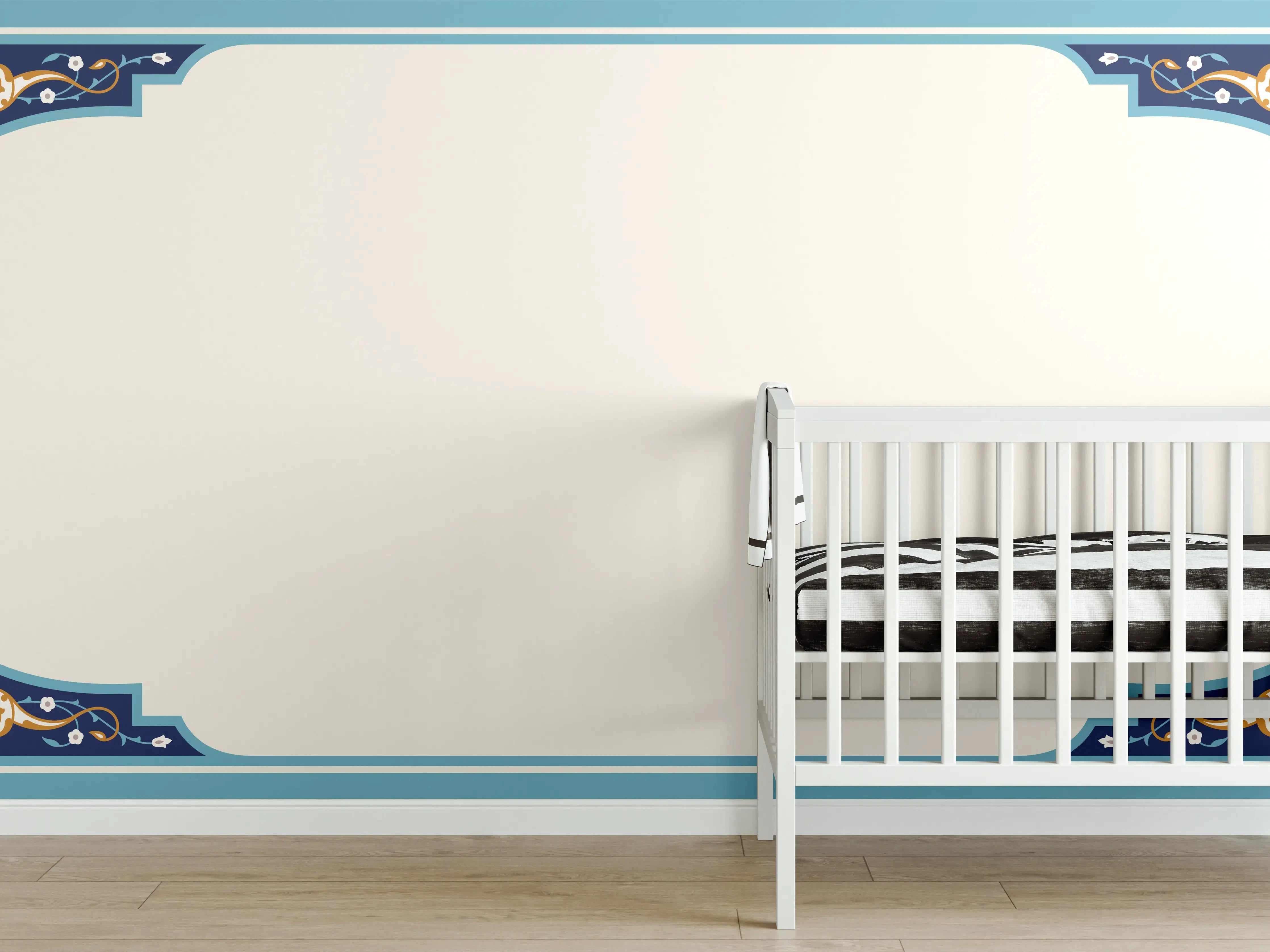 Babyzimmer Wandgestaltung - Orientalischer Rahmen Blau-Gold