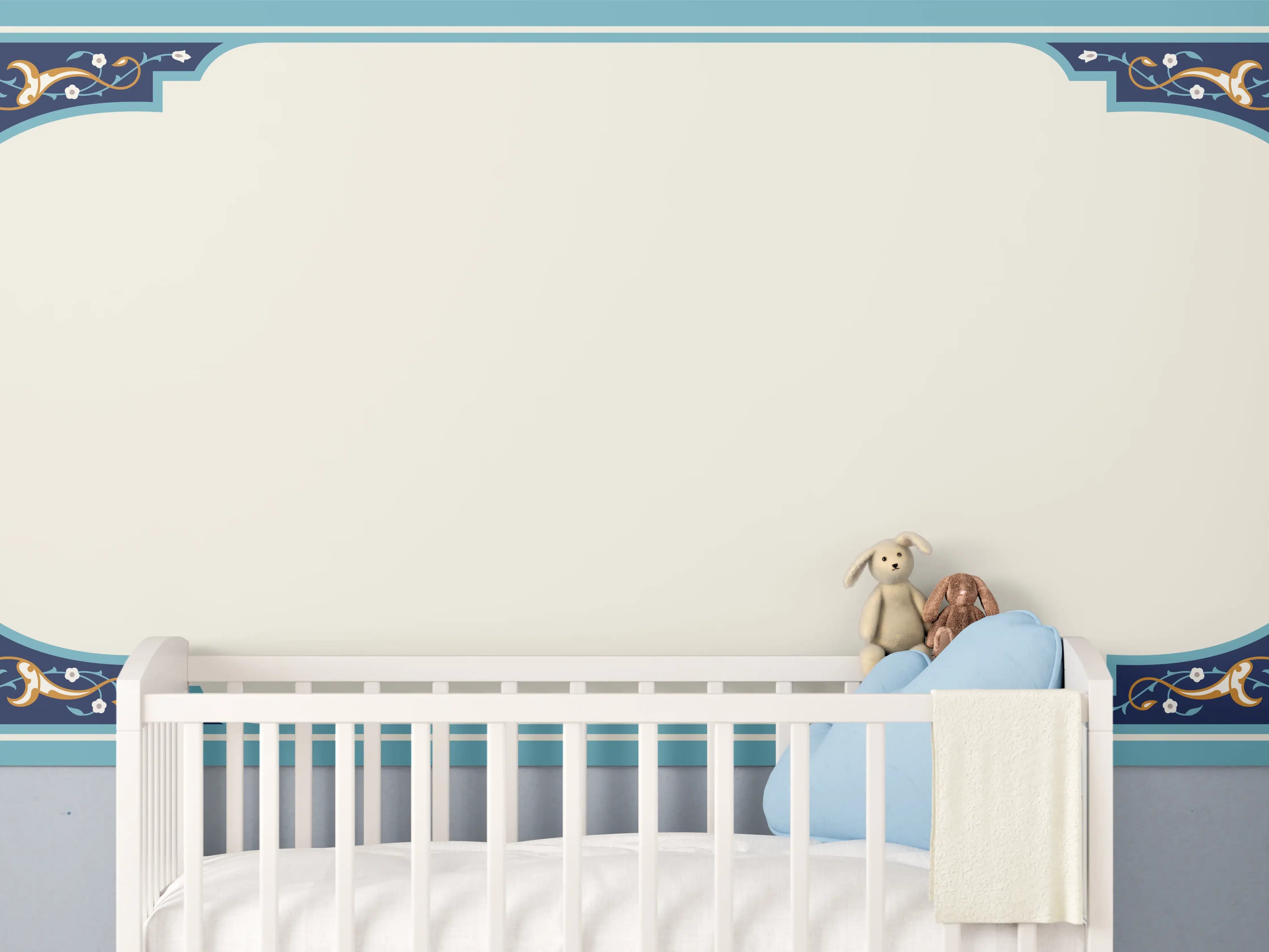 Babyzimmer Wandgestaltung - Orientalischer Rahmen Blau-Gold