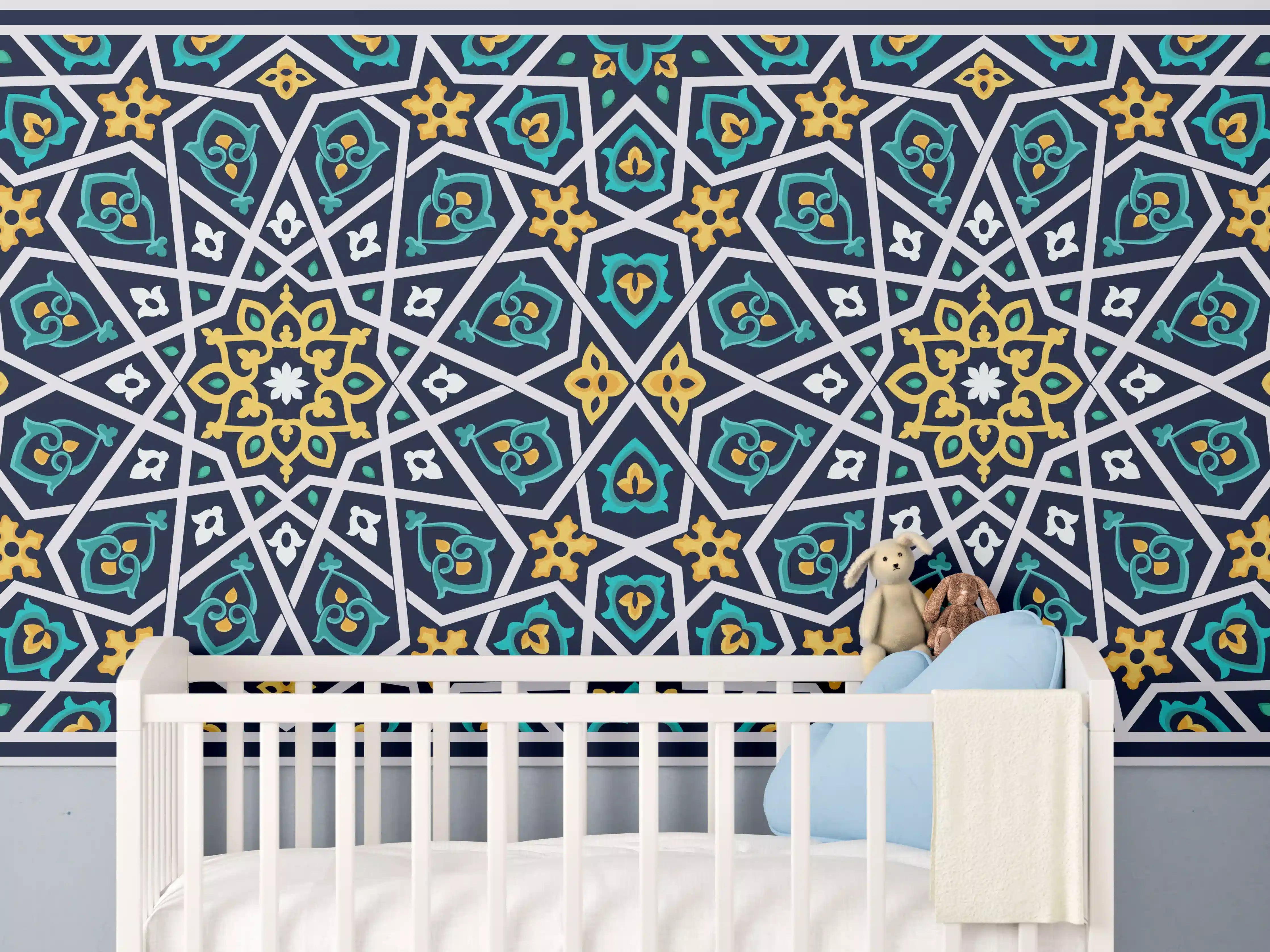 Babyzimmer Wandgestaltung - Orientalisches Fliesenmuster Blau
