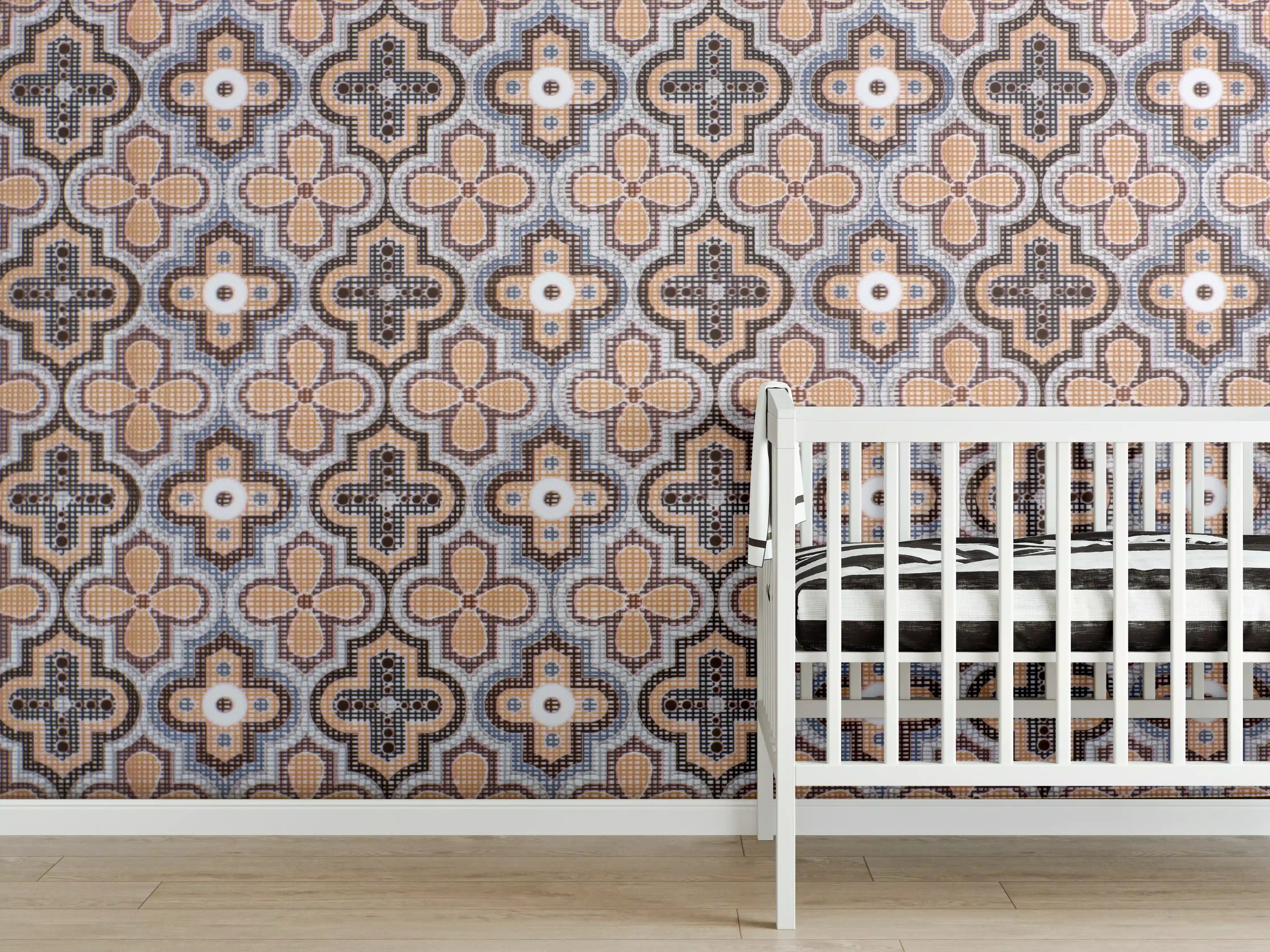 Babyzimmer Wandgestaltung - Ornamentale Beige-Muster-Fliesen