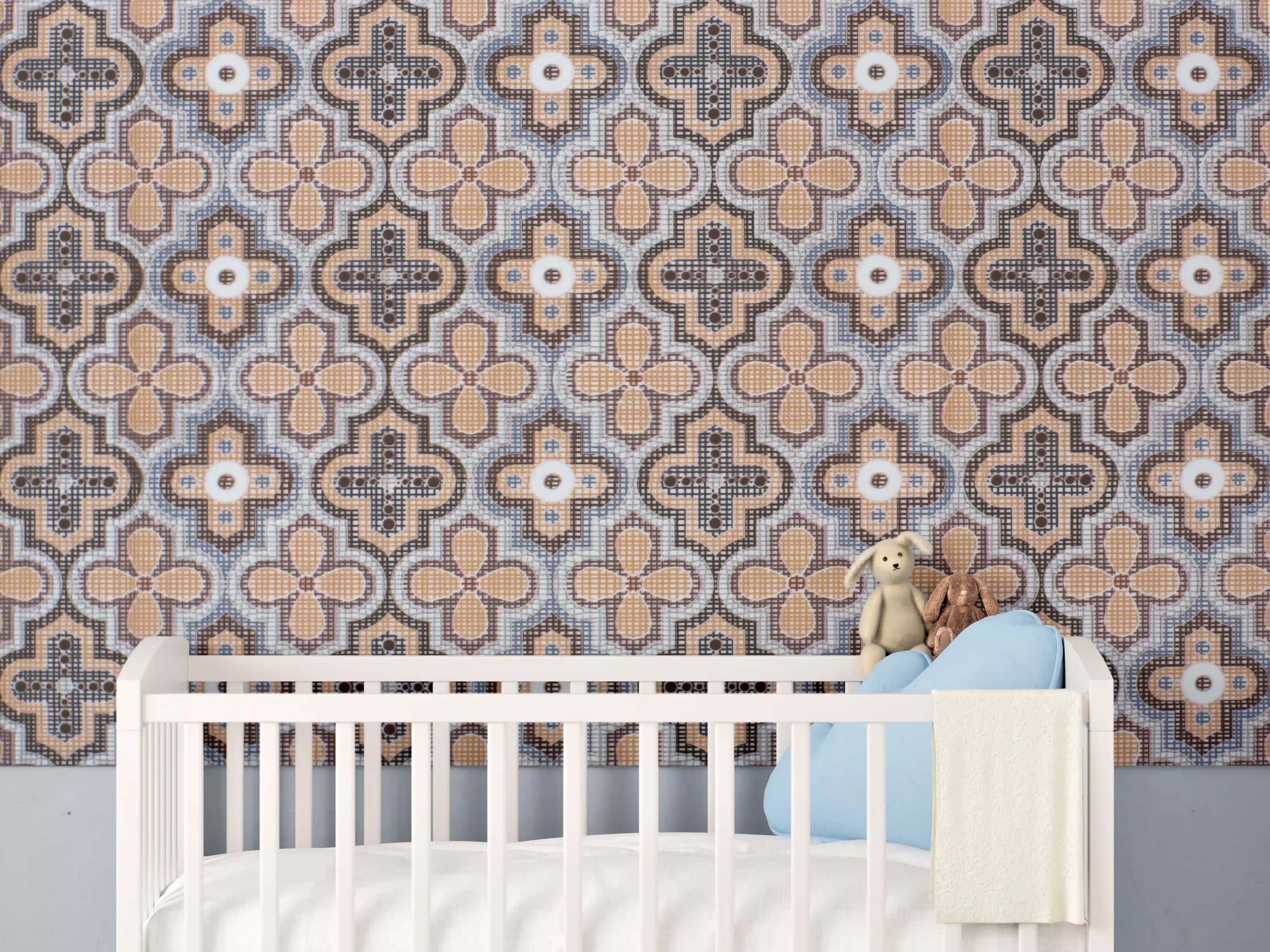 Babyzimmer Wandgestaltung - Ornamentale Beige-Muster-Fliesen