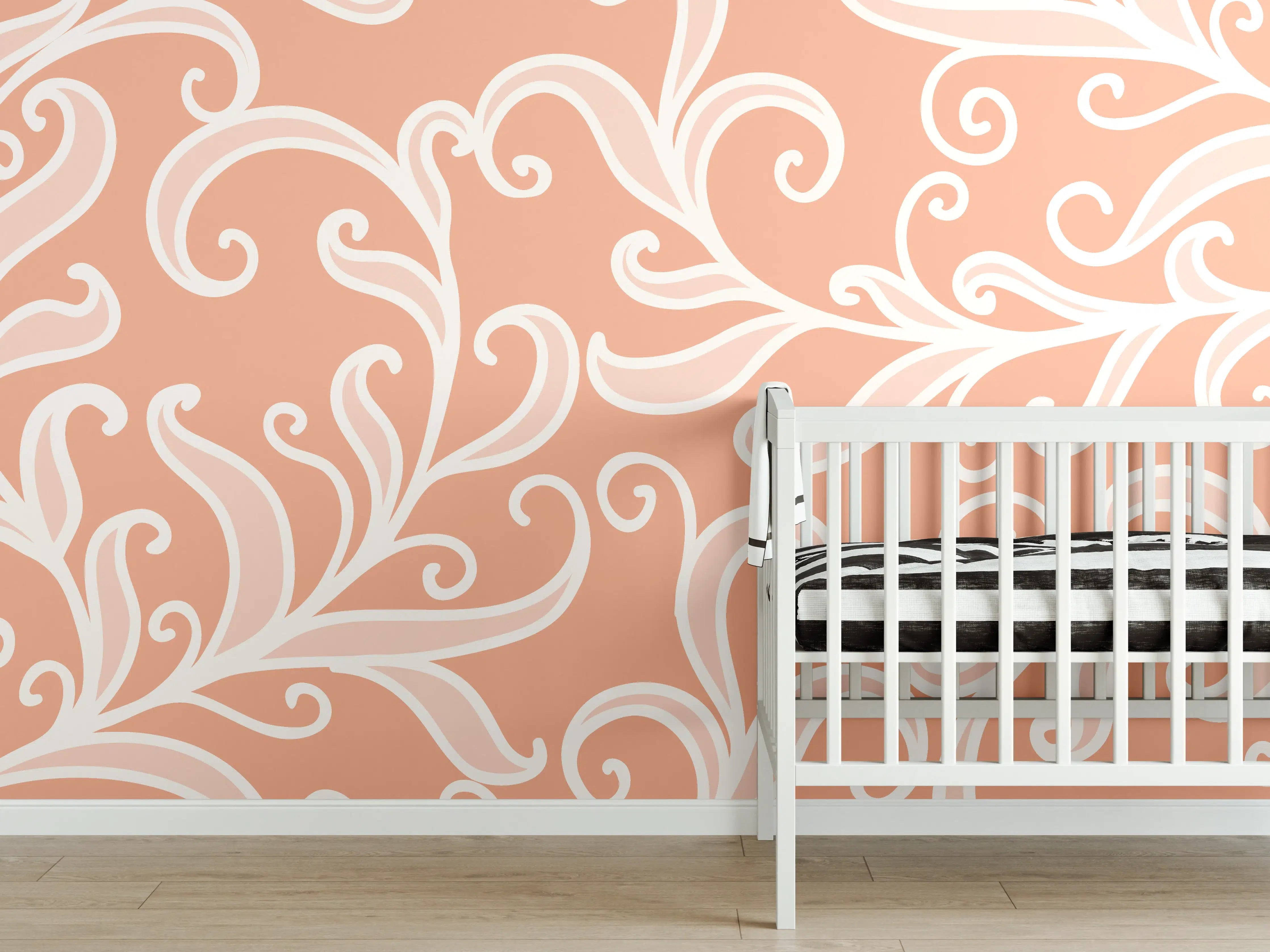 Babyzimmer Wandgestaltung - Ornamentales Muster Apricot Creme