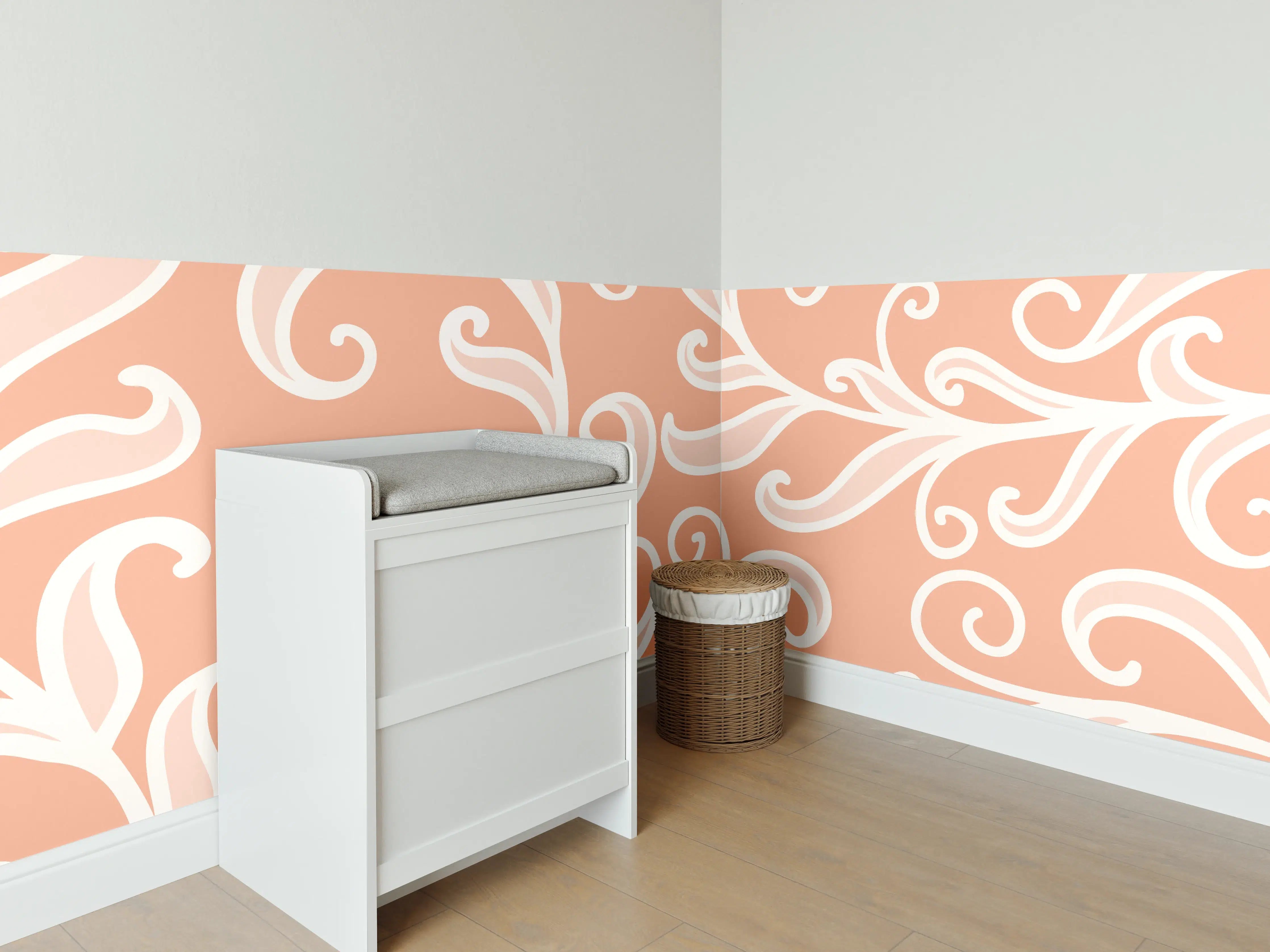 Babyzimmer Wandgestaltung - Ornamentales Muster Apricot Creme