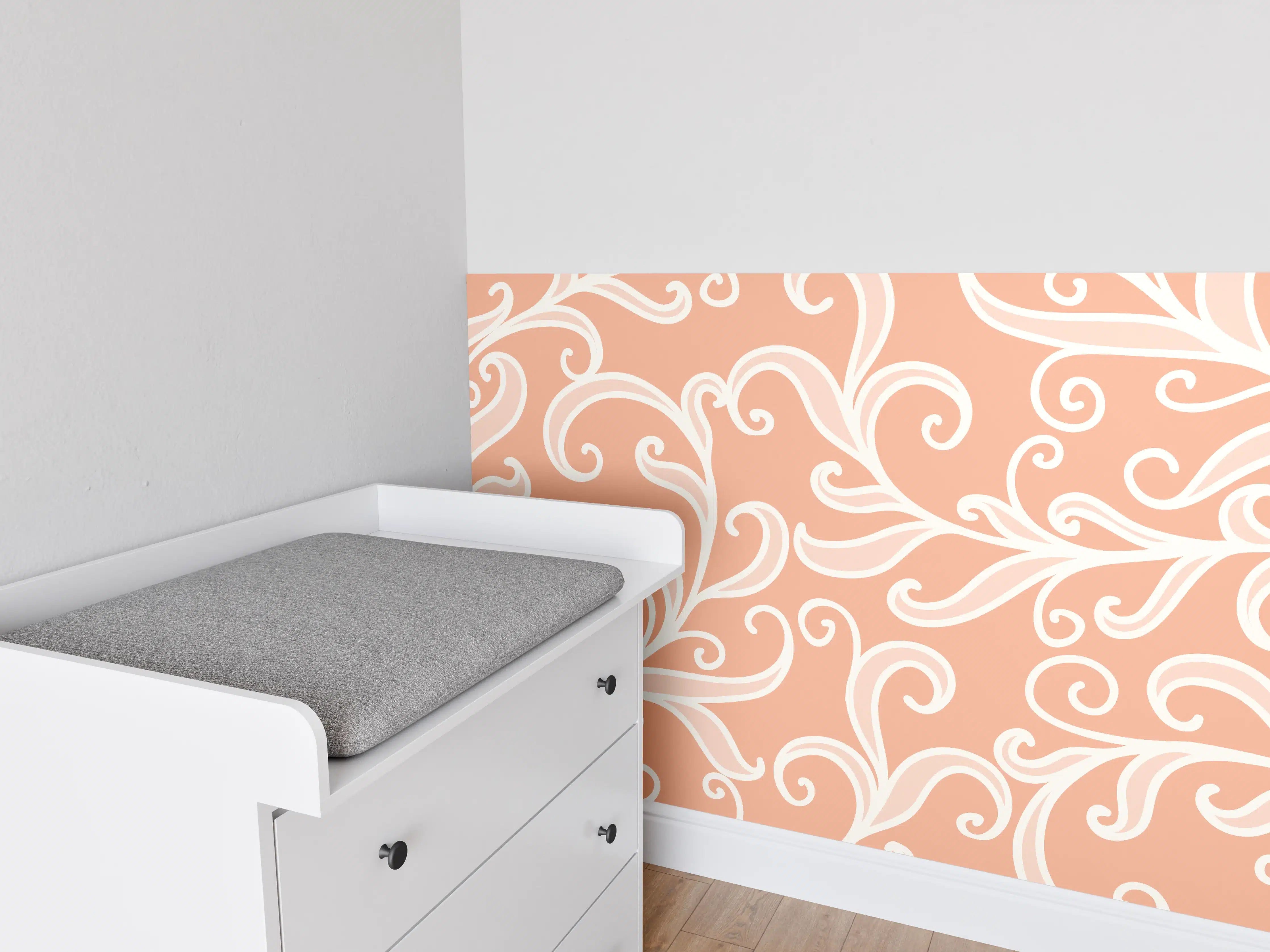 Babyzimmer Wandgestaltung - Ornamentales Muster Apricot Creme