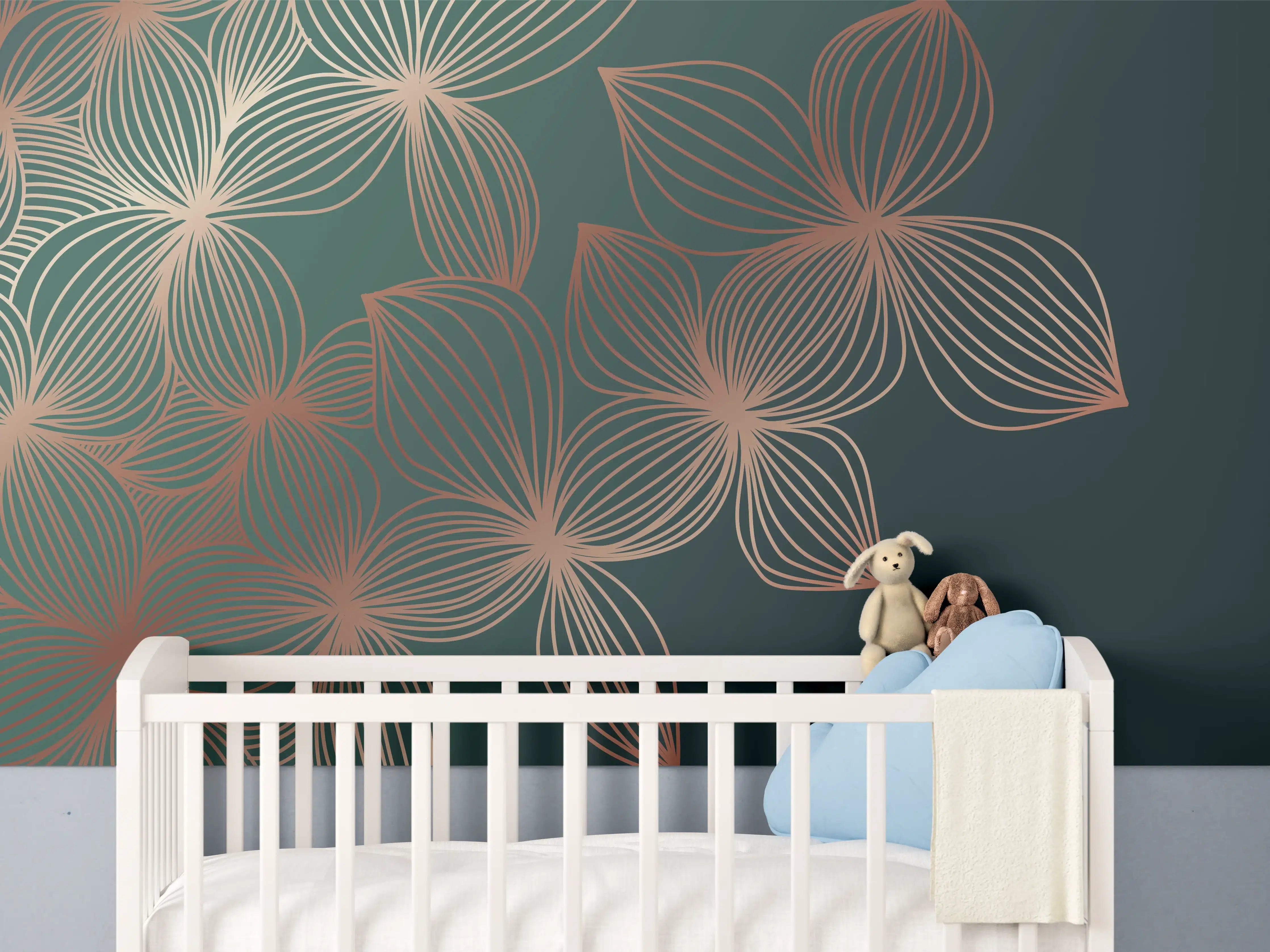 Babyzimmer Wandgestaltung - Ornamente Lineart Pflanzen Dunkel