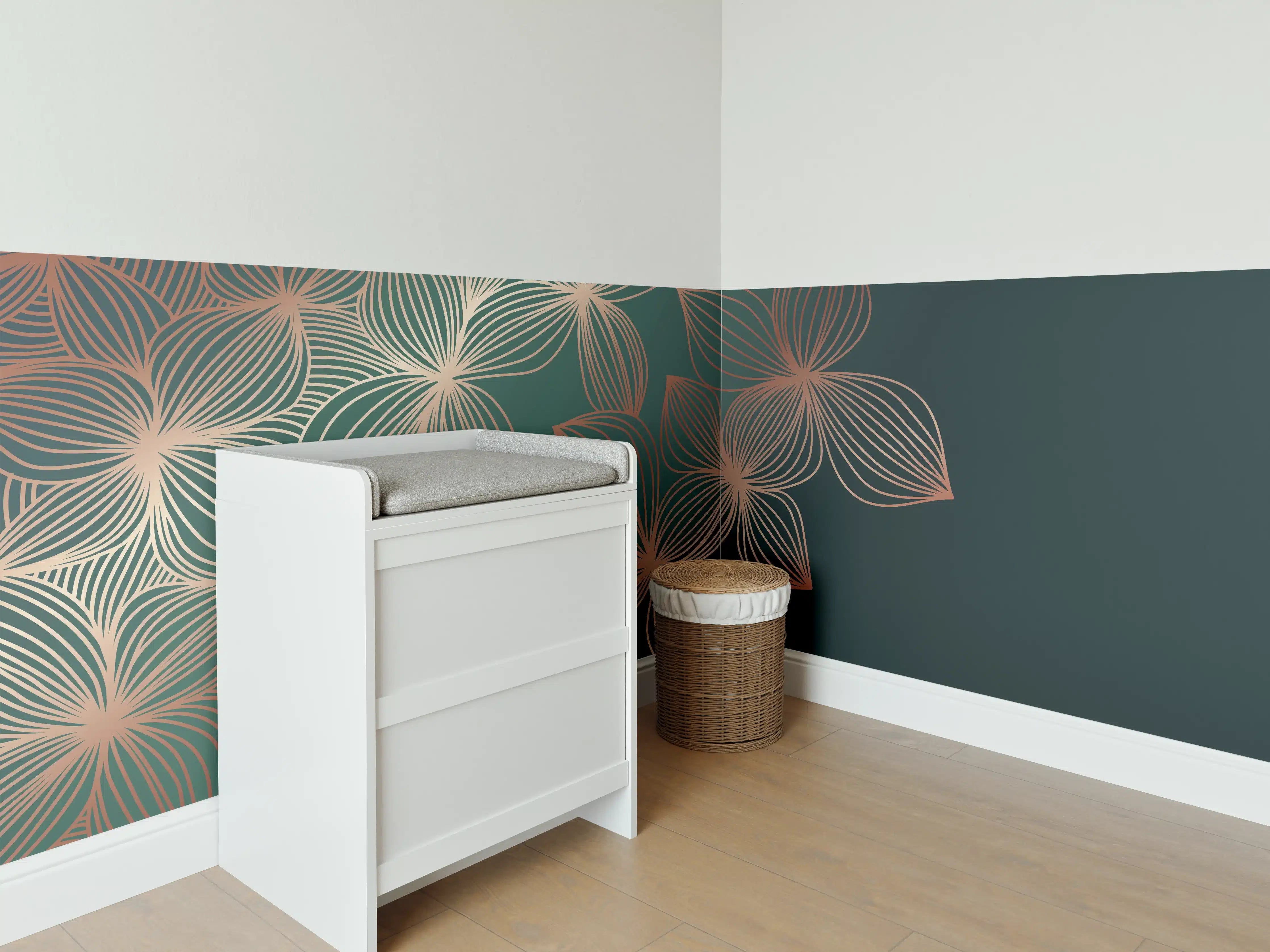 Babyzimmer Wandgestaltung - Ornamente Lineart Pflanzen Dunkel