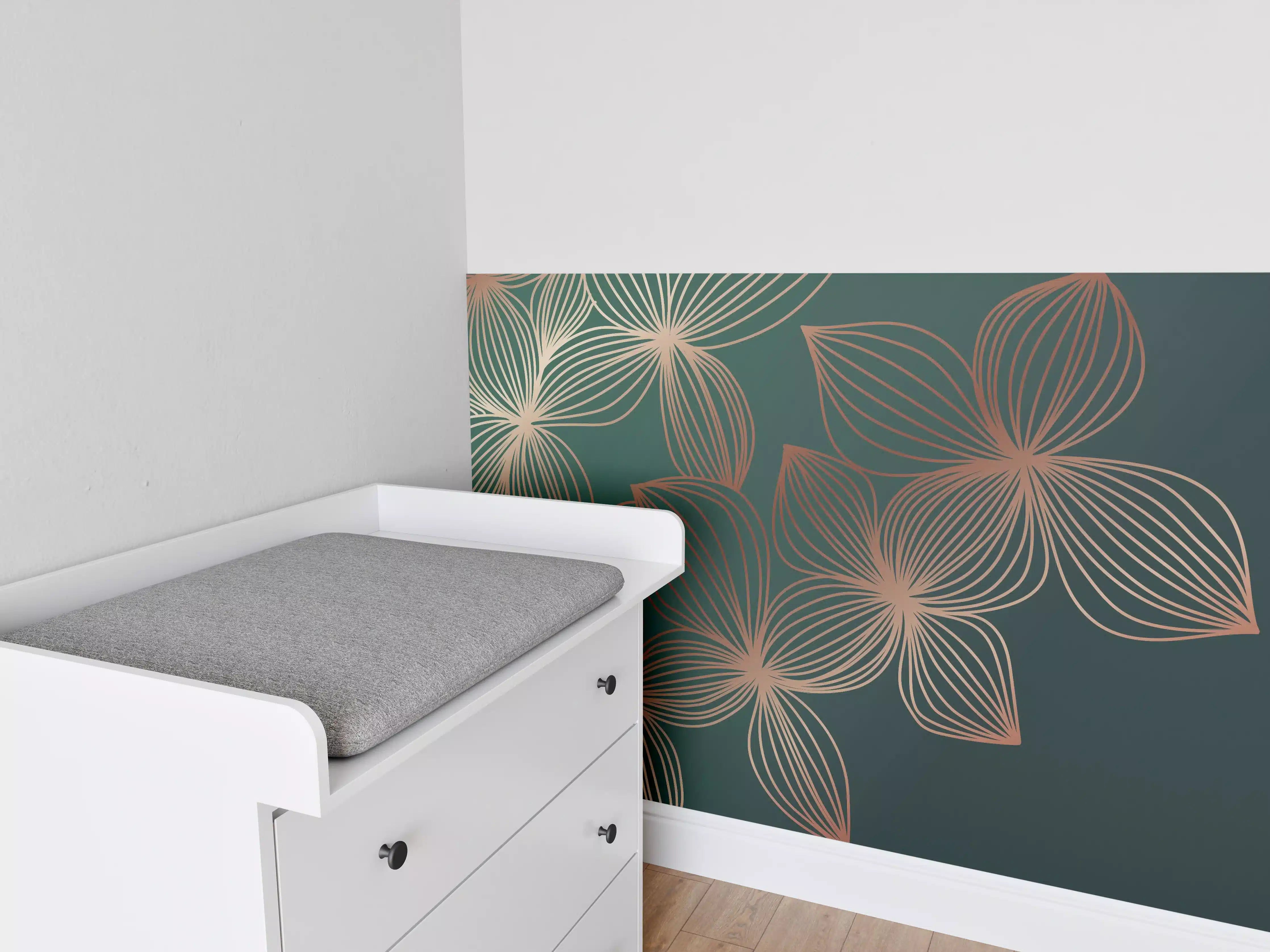 Babyzimmer Wandgestaltung - Ornamente Lineart Pflanzen Dunkel