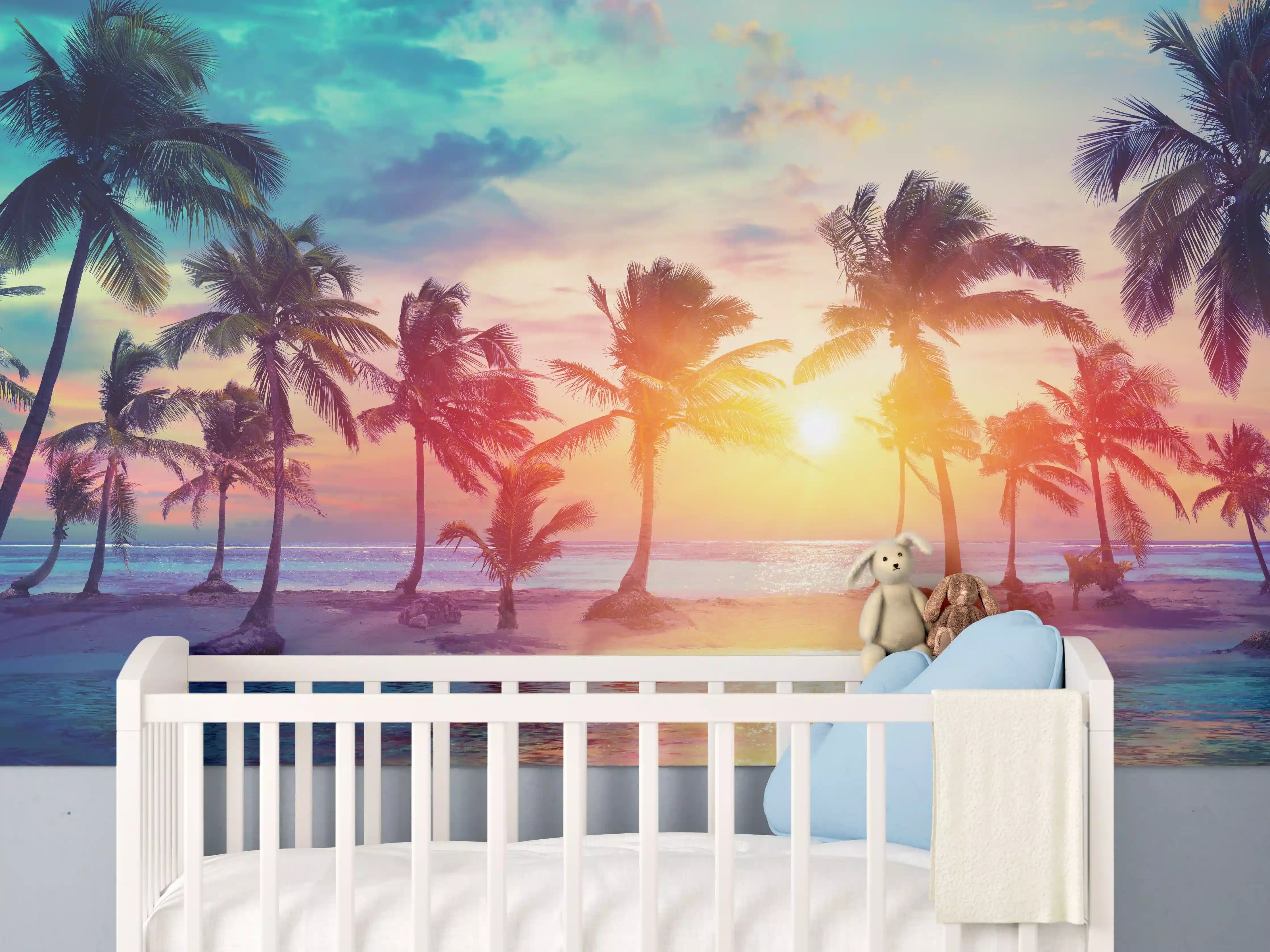 Babyzimmer Wandgestaltung - Palmen Silhouetten - Karibik