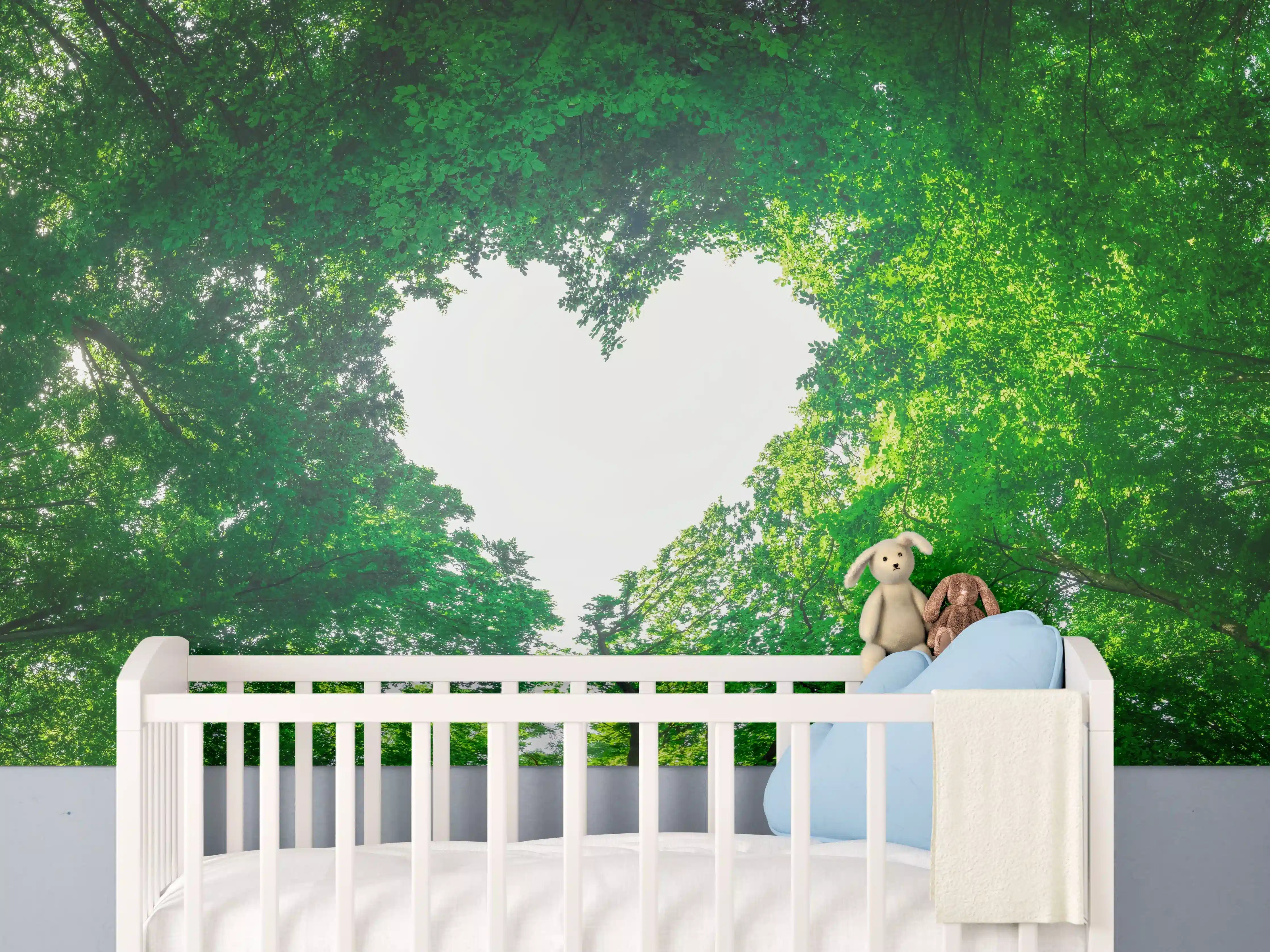 Babyzimmer Wandgestaltung - Panorama - Baumkronen formen ein Herz