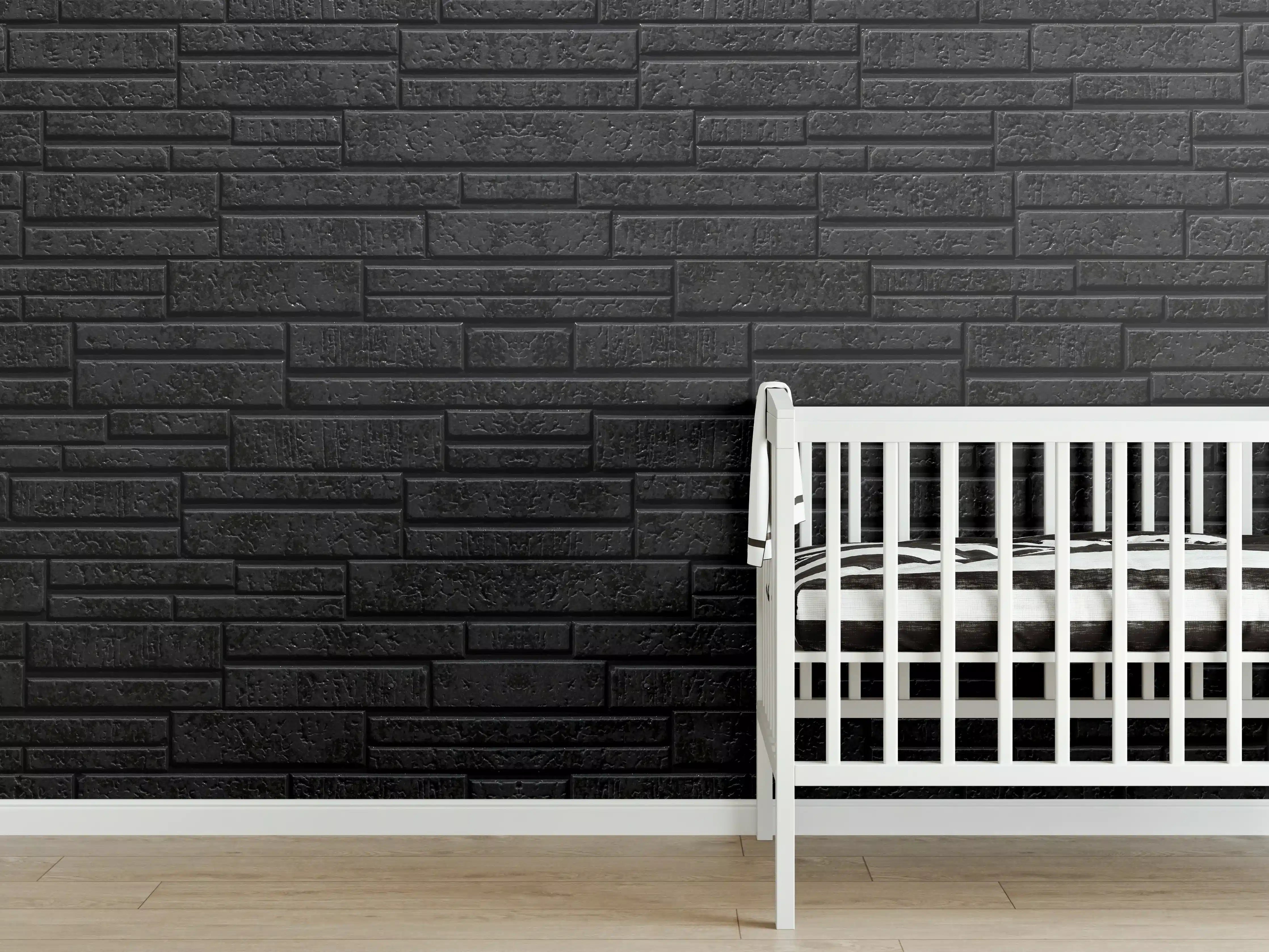 Babyzimmer Wandgestaltung - Panorama - Schwarze Steinmauer