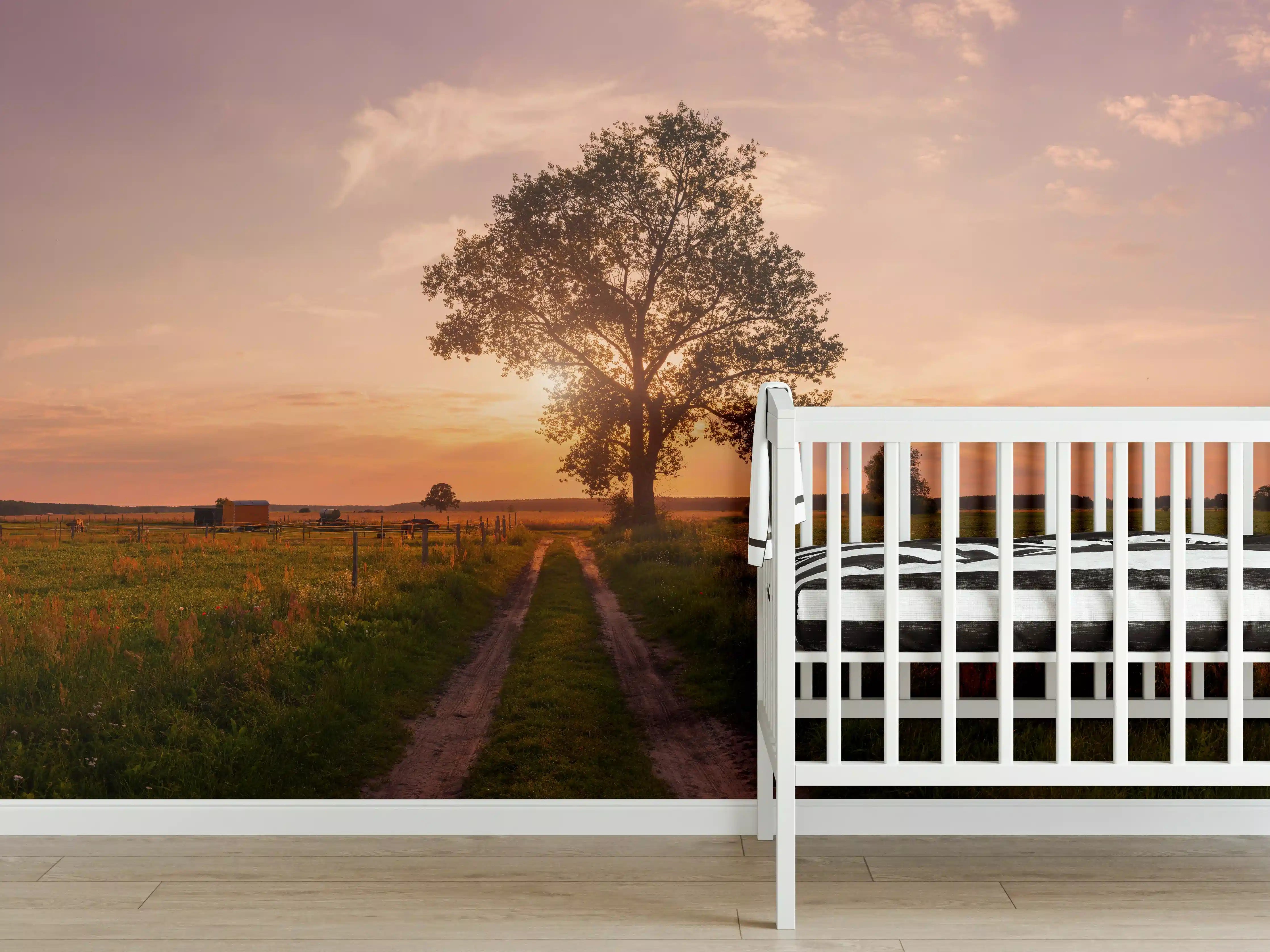 Babyzimmer Wandgestaltung - Panorama Landleben Feldweg