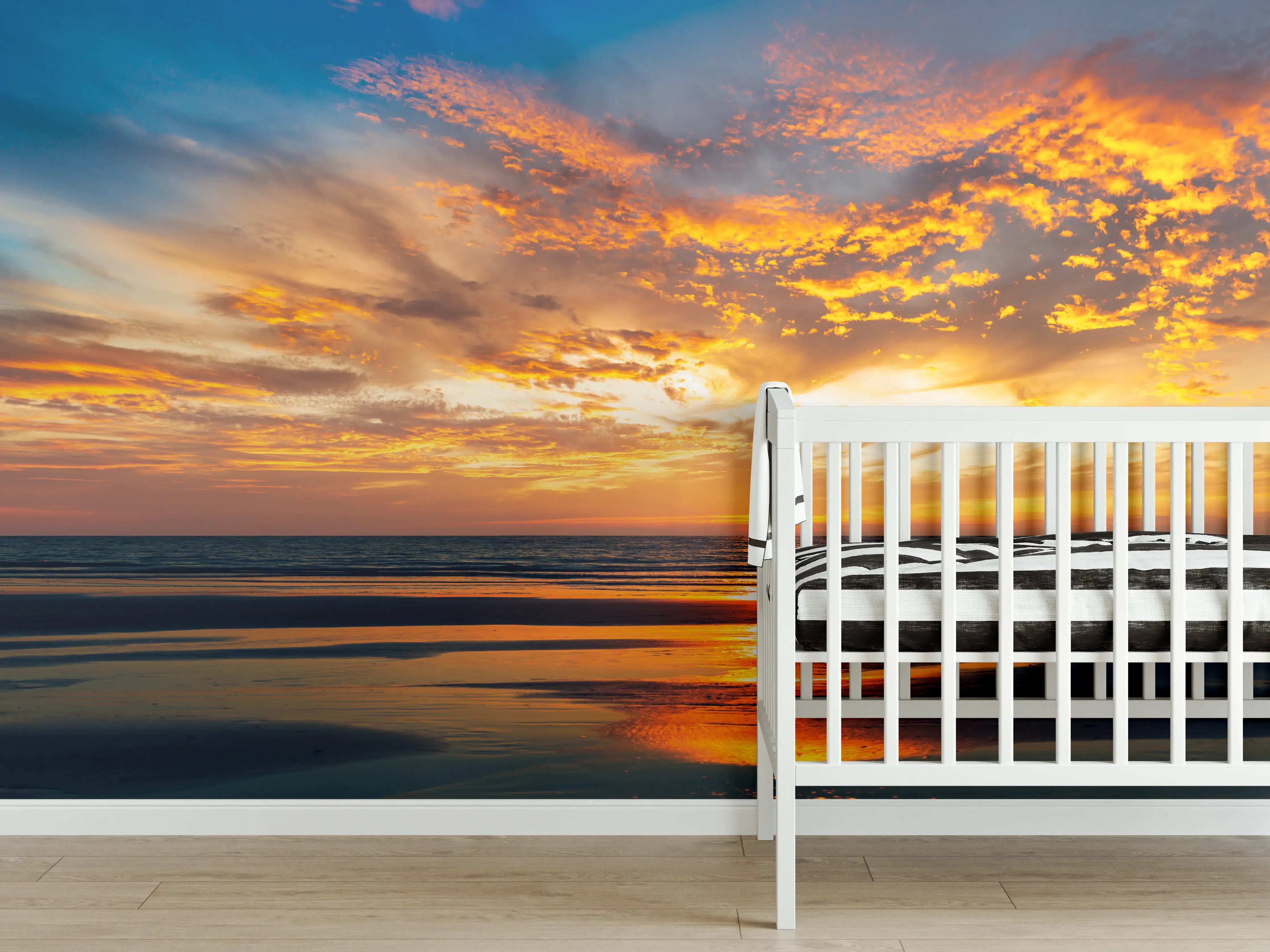 Babyzimmer Wandgestaltung - Panorama Sonnenuntergang am Meer