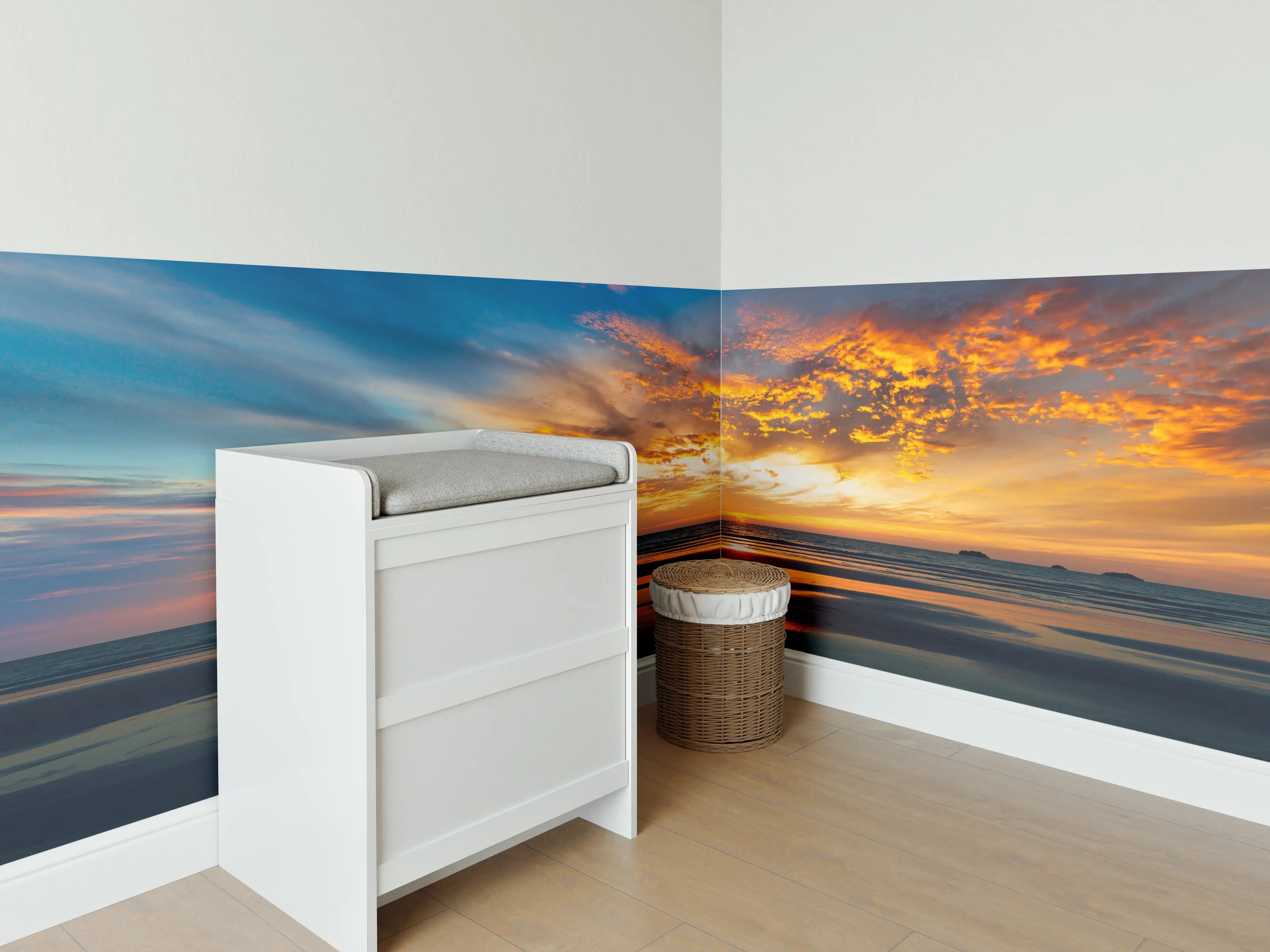 Babyzimmer Wandgestaltung - Panorama Sonnenuntergang am Meer