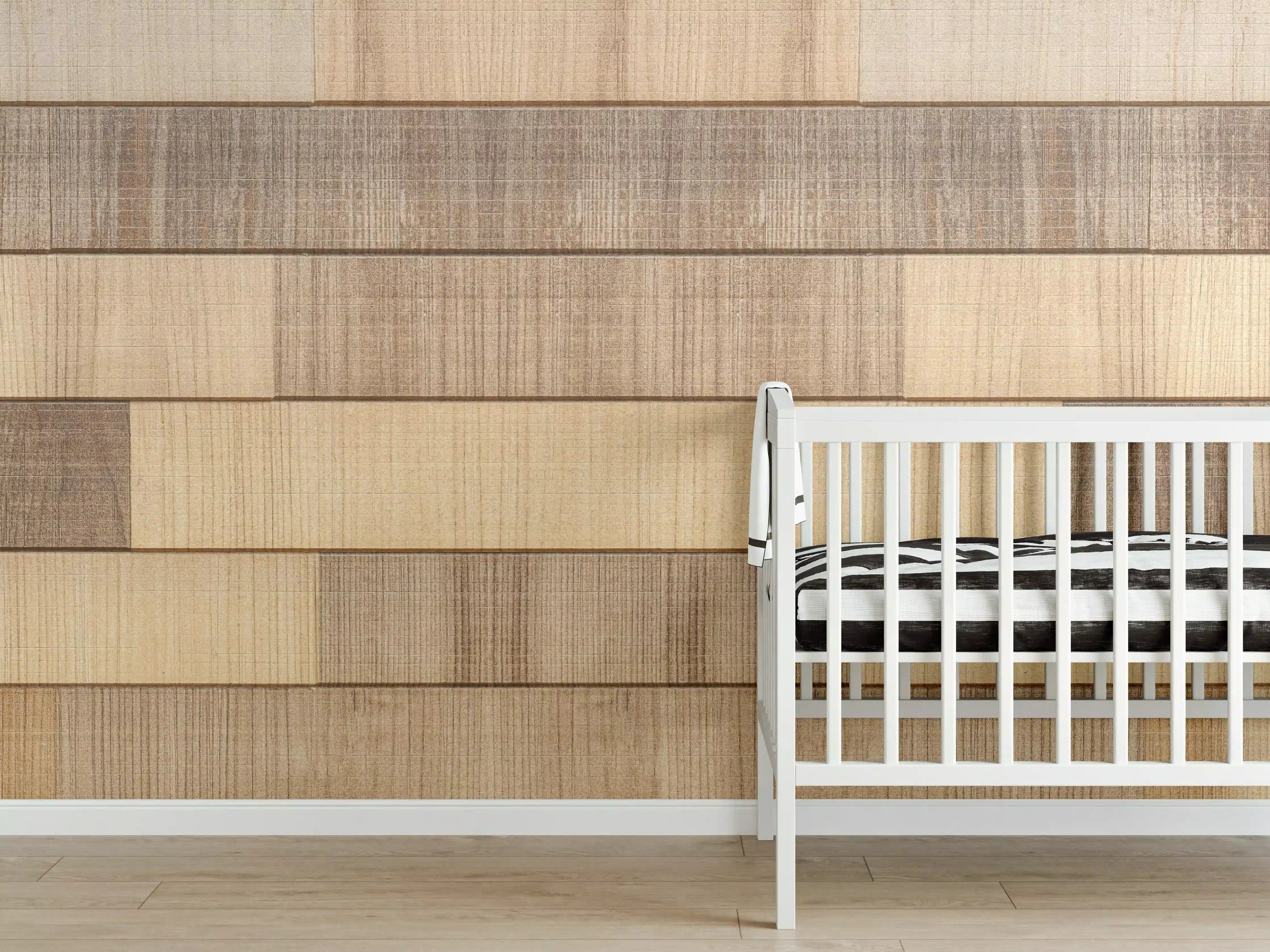 Babyzimmer Wandgestaltung - Panorama der braunen Holzplanken