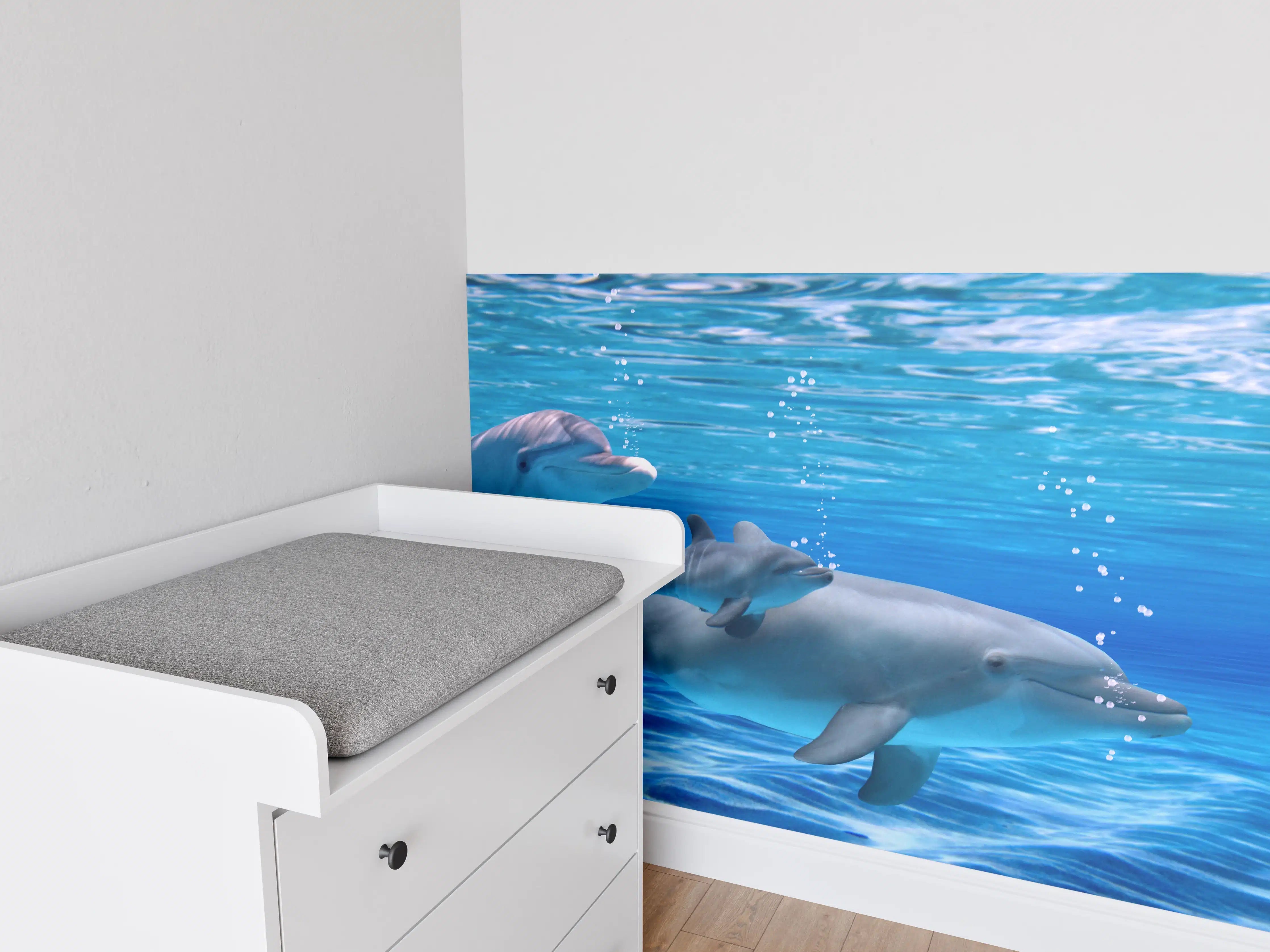 Babyzimmer Wandgestaltung - Panorama der schwimmenden Delphine