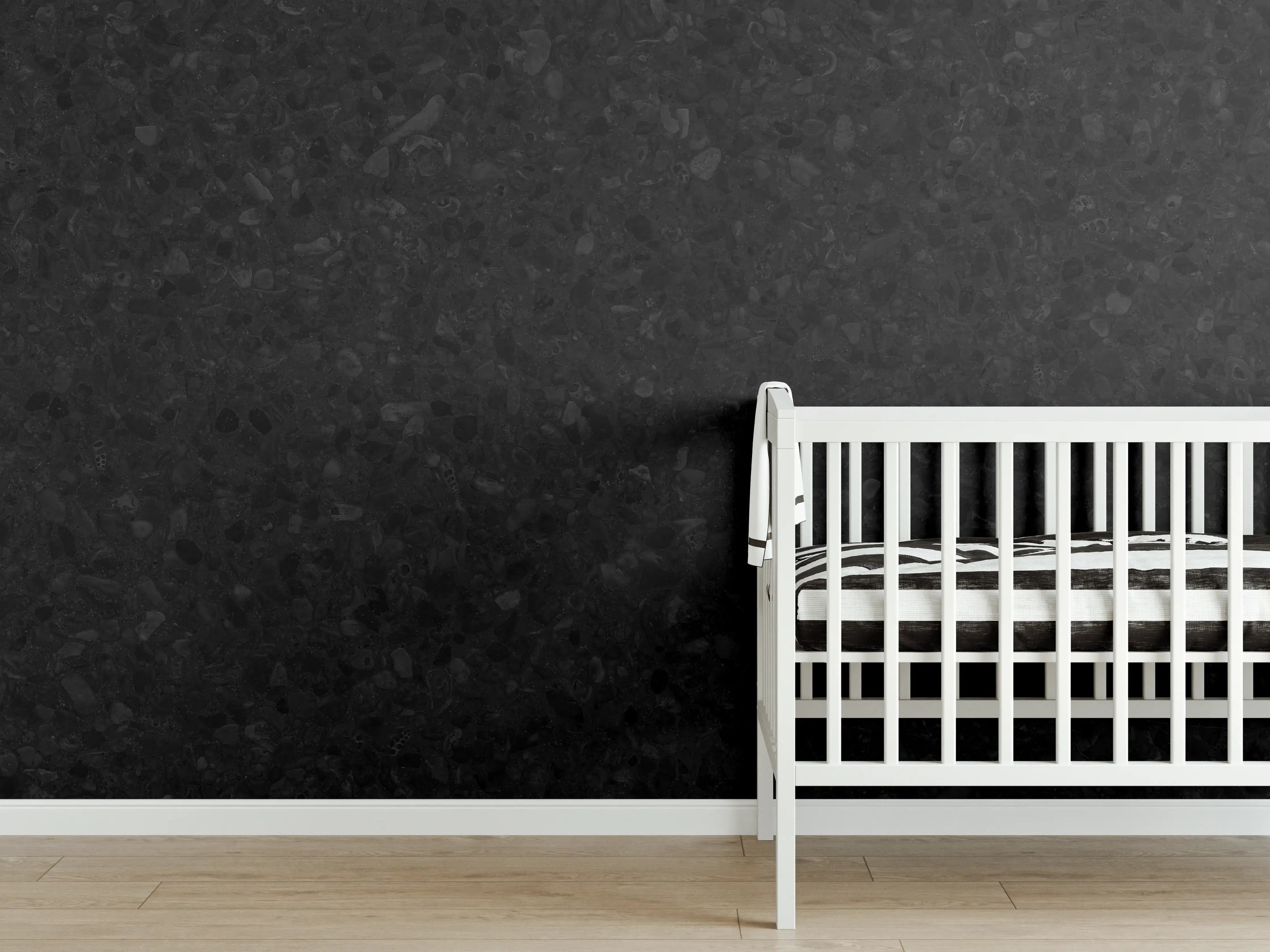 Babyzimmer Wandgestaltung - Panorama des schwarzen Granitfliesenbodens
