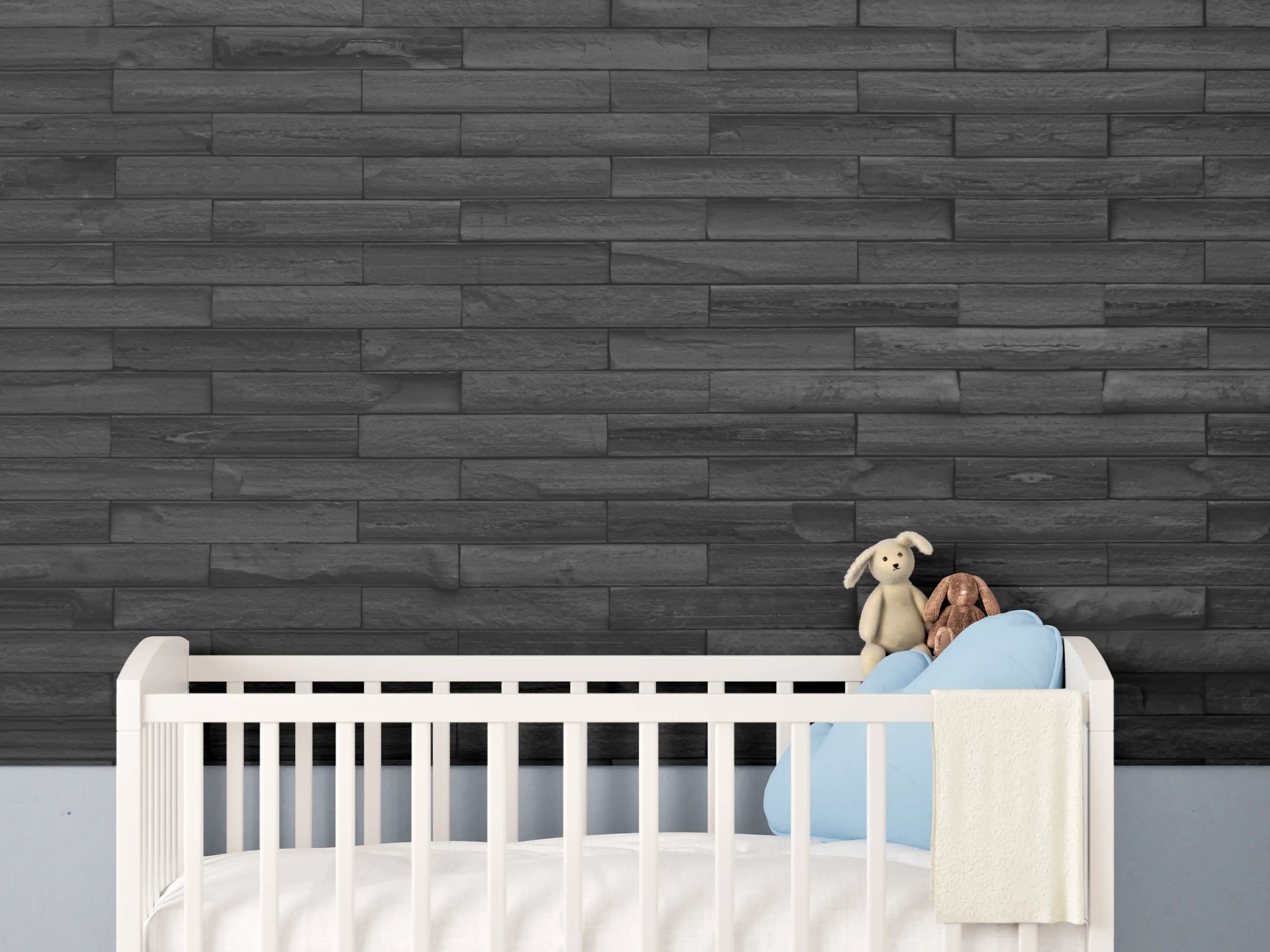 Babyzimmer Wandgestaltung - Panorama von schwarze Backsteinmauer