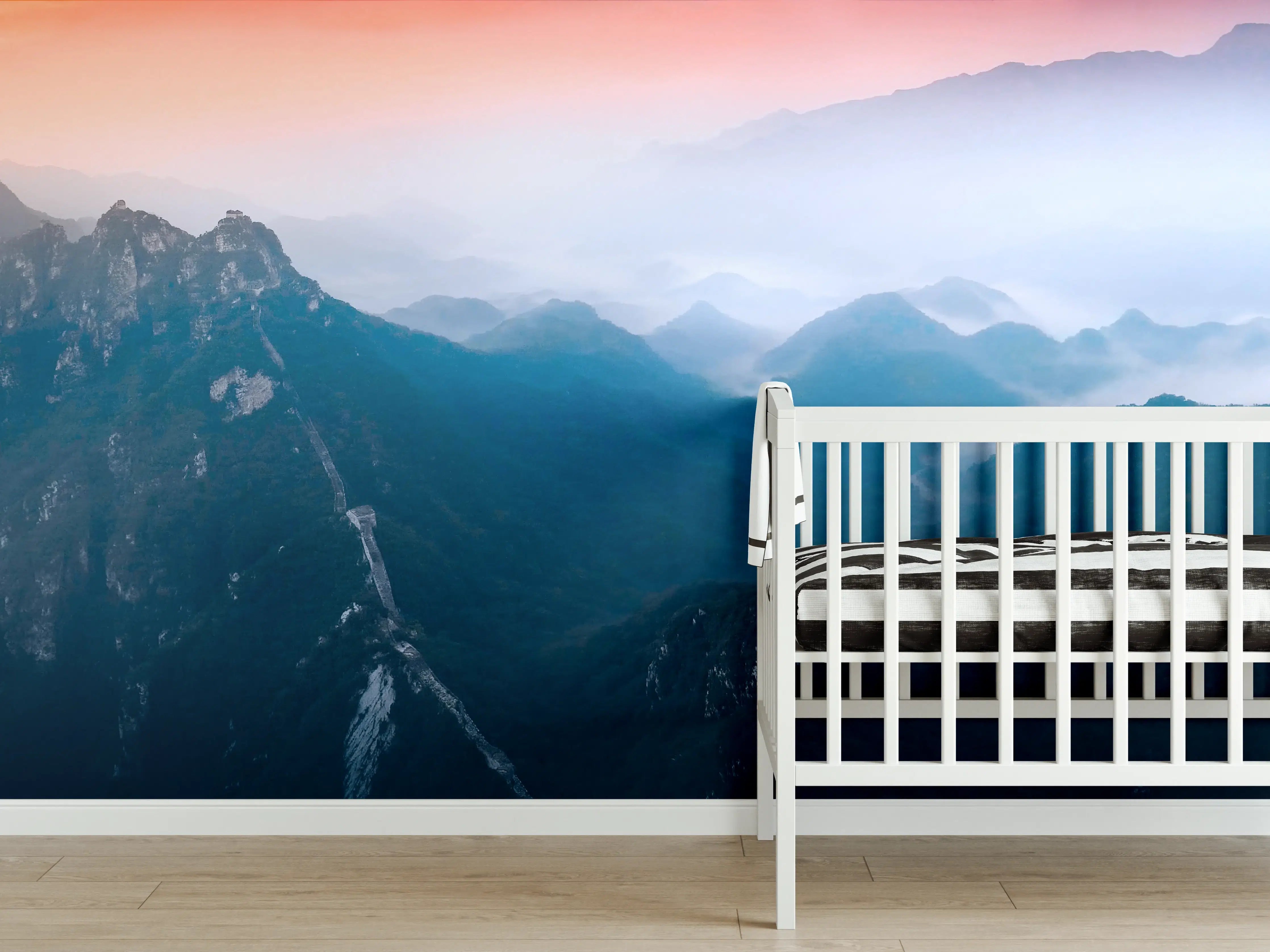 Babyzimmer Wandgestaltung - Panoramablick auf Berge