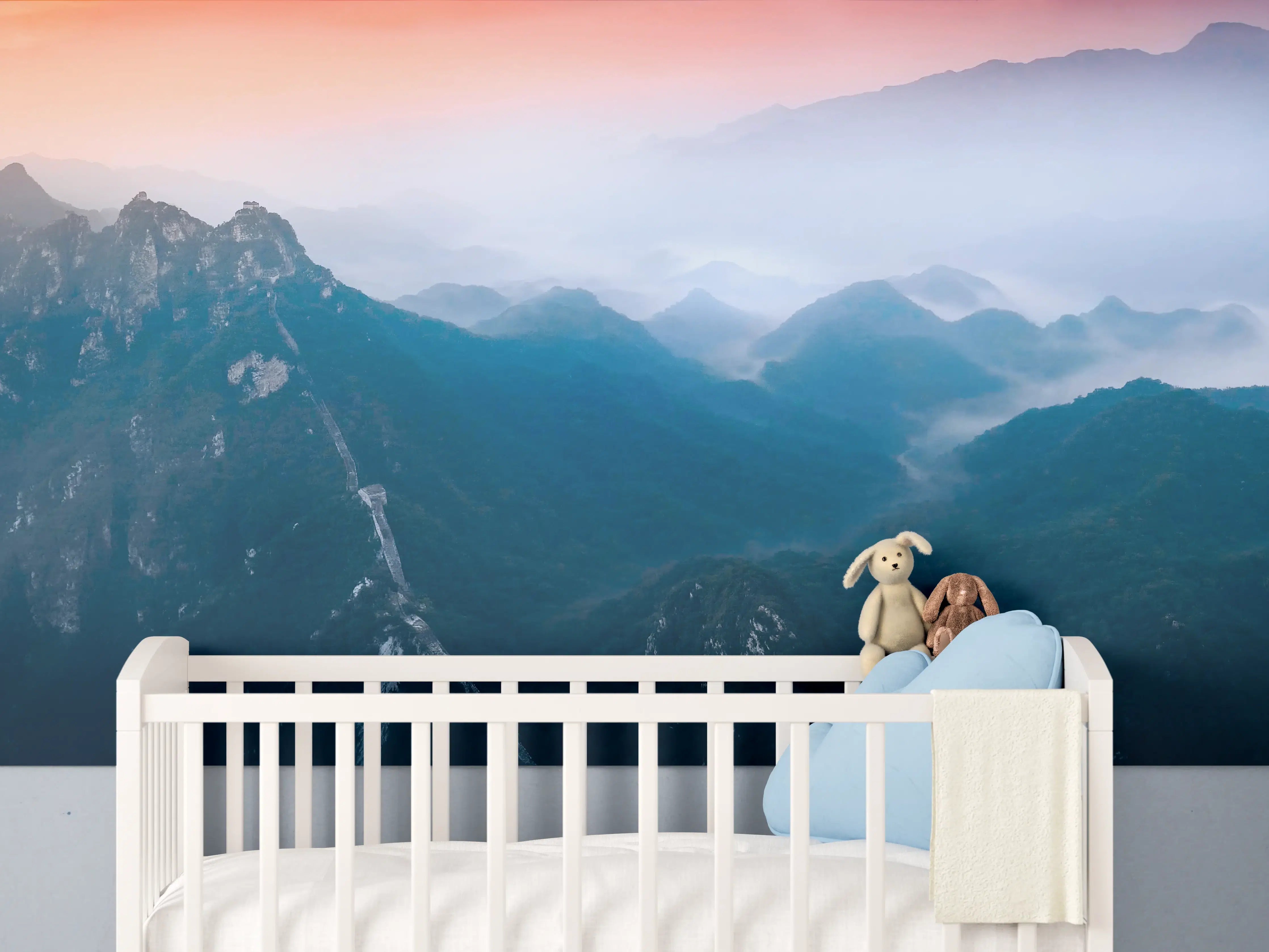 Babyzimmer Wandgestaltung - Panoramablick auf Berge