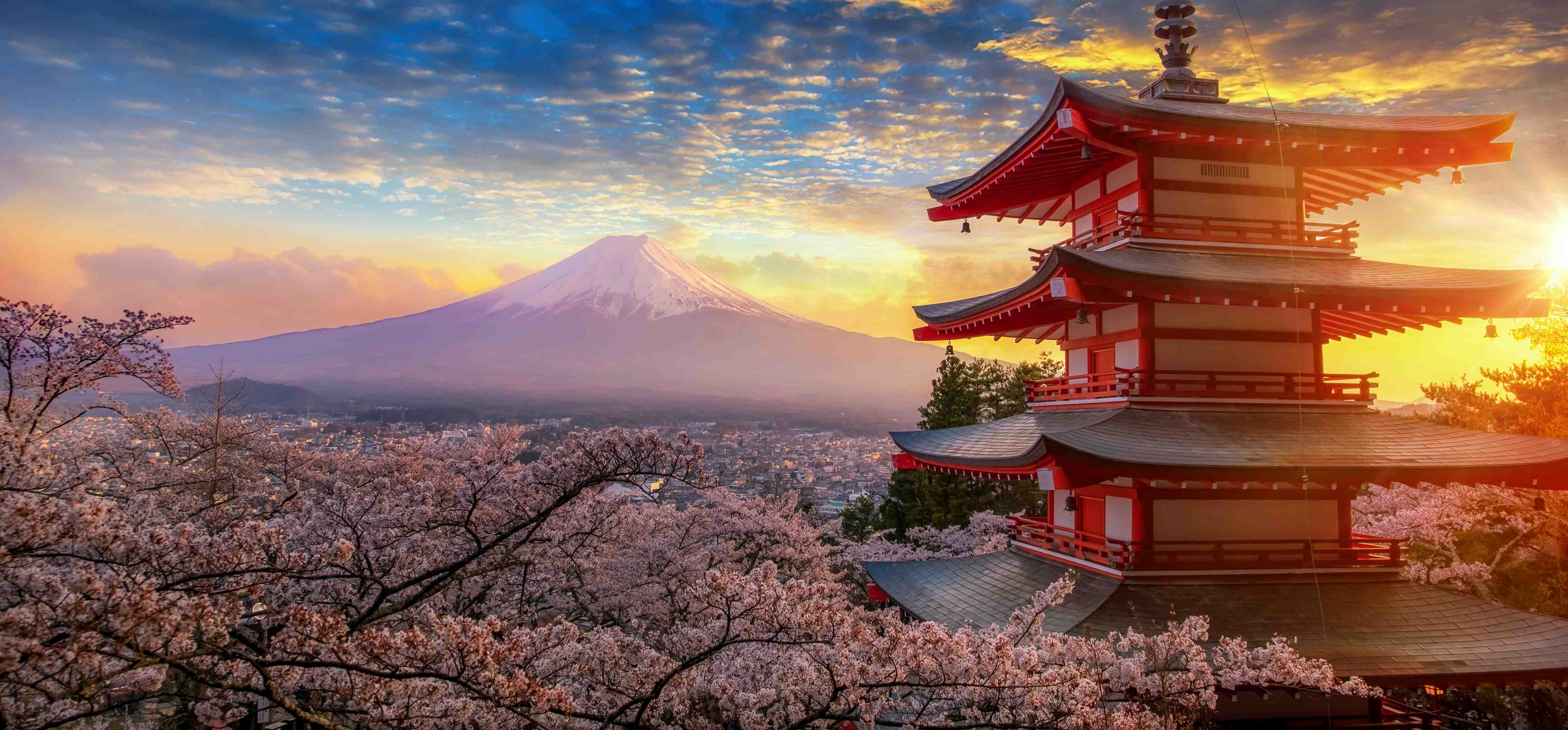 Babyzimmer Wandgestaltung-Panoramablick auf Fujiyoshida Sonnenuntergang