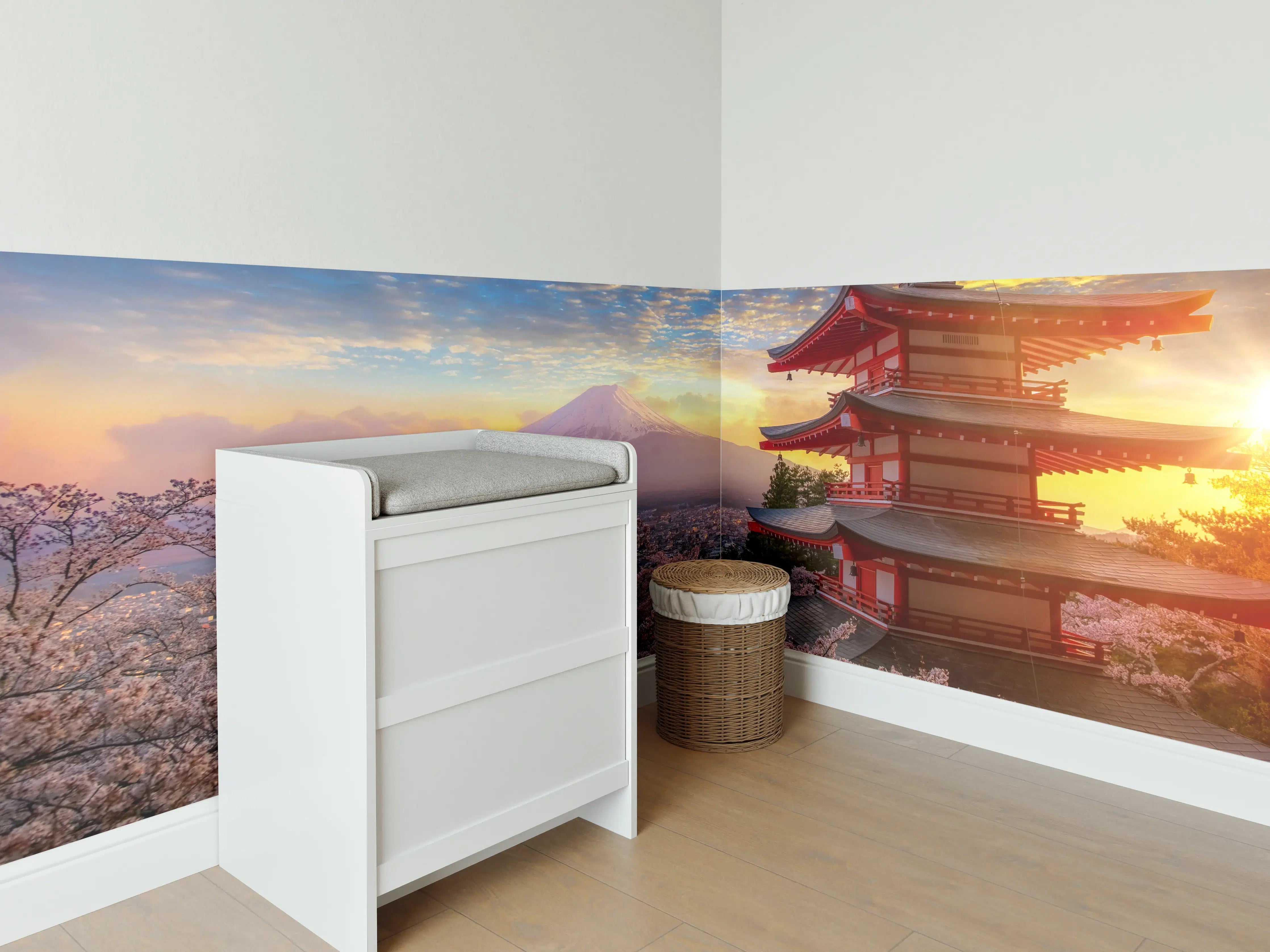 Babyzimmer Wandgestaltung - Panoramablick auf Fujiyoshida Sonnenuntergang