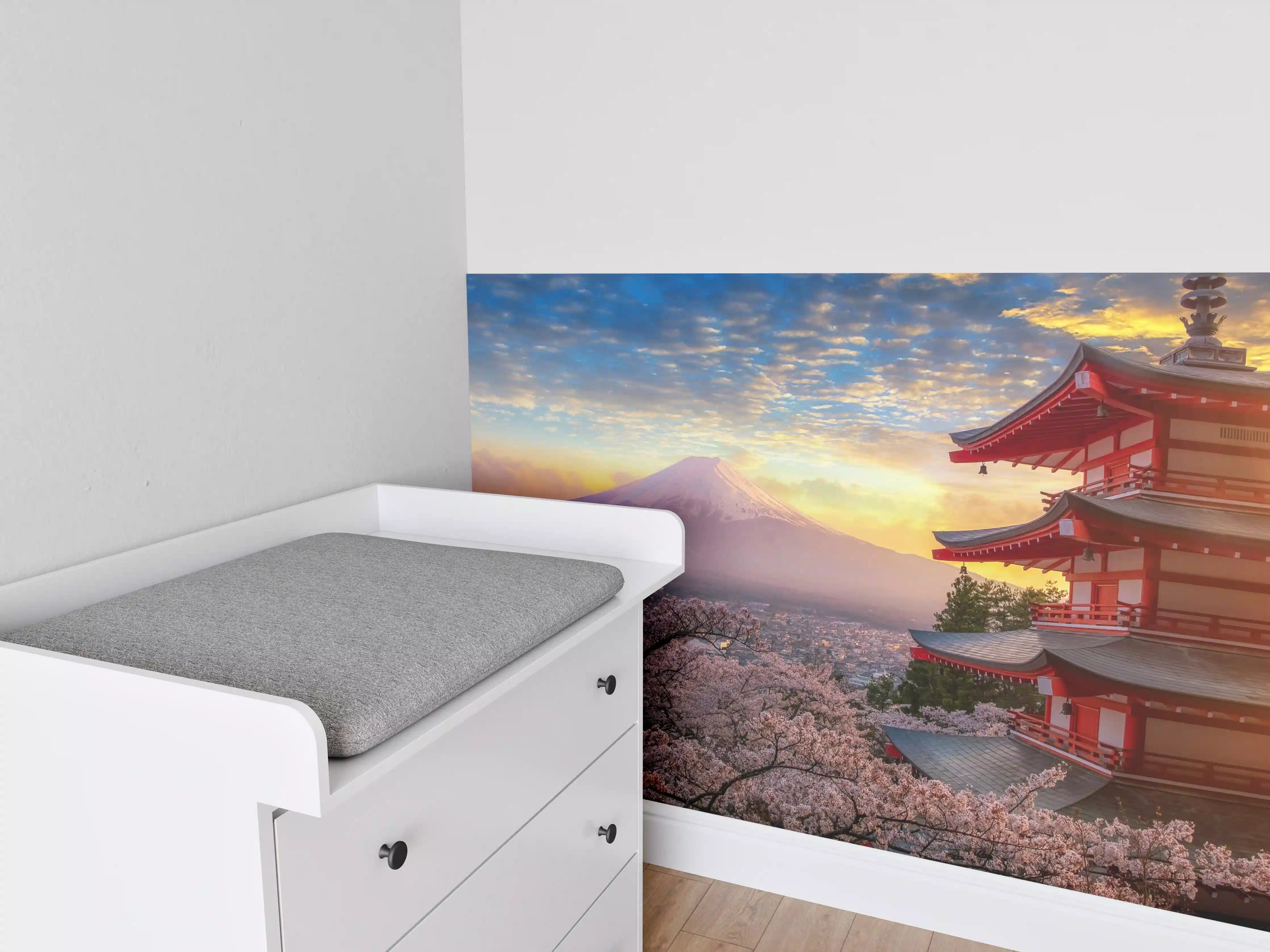 Babyzimmer Wandgestaltung - Panoramablick auf Fujiyoshida Sonnenuntergang