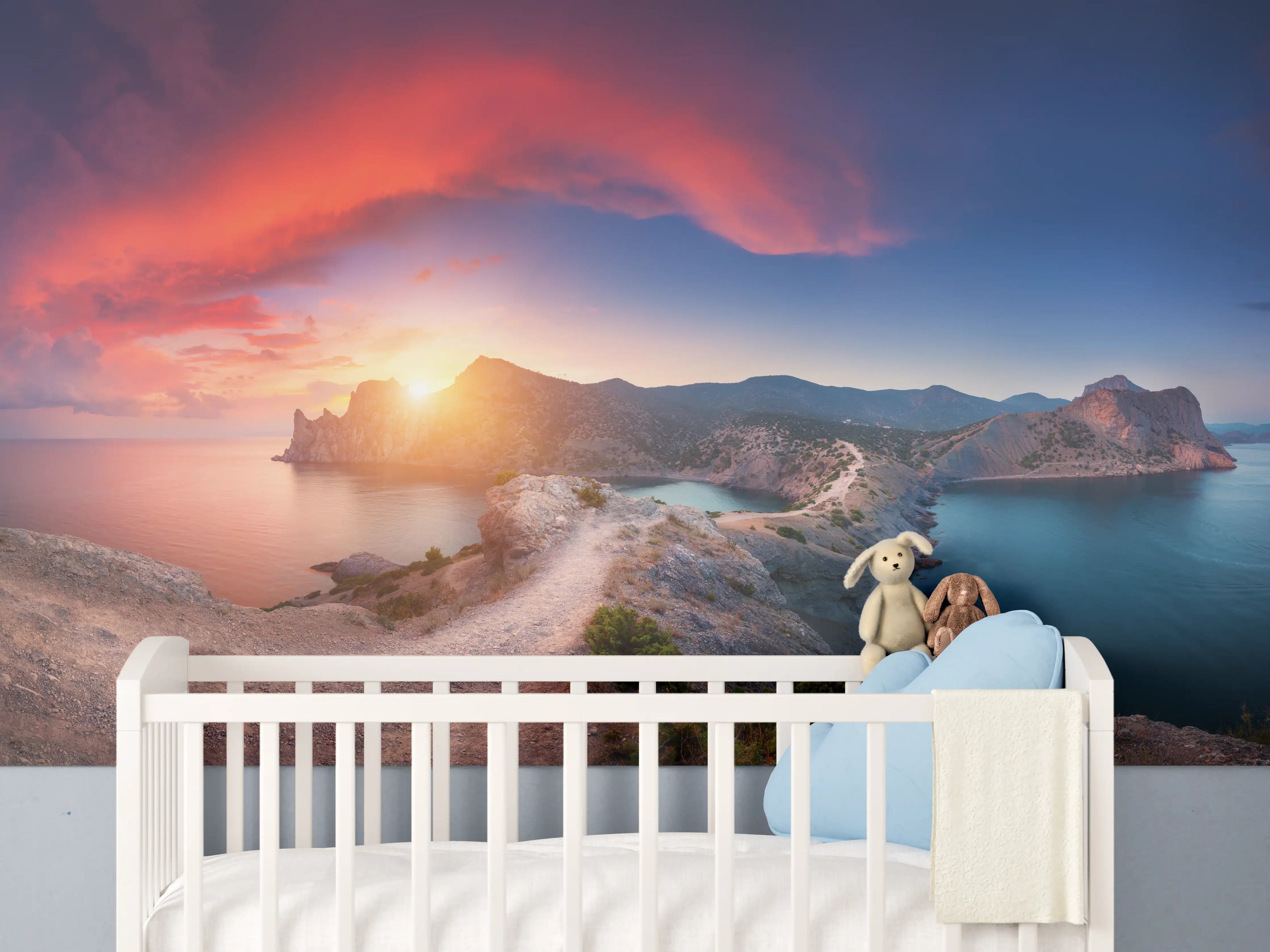 Babyzimmer Wandgestaltung - Panoramalandschaft mit Bergen