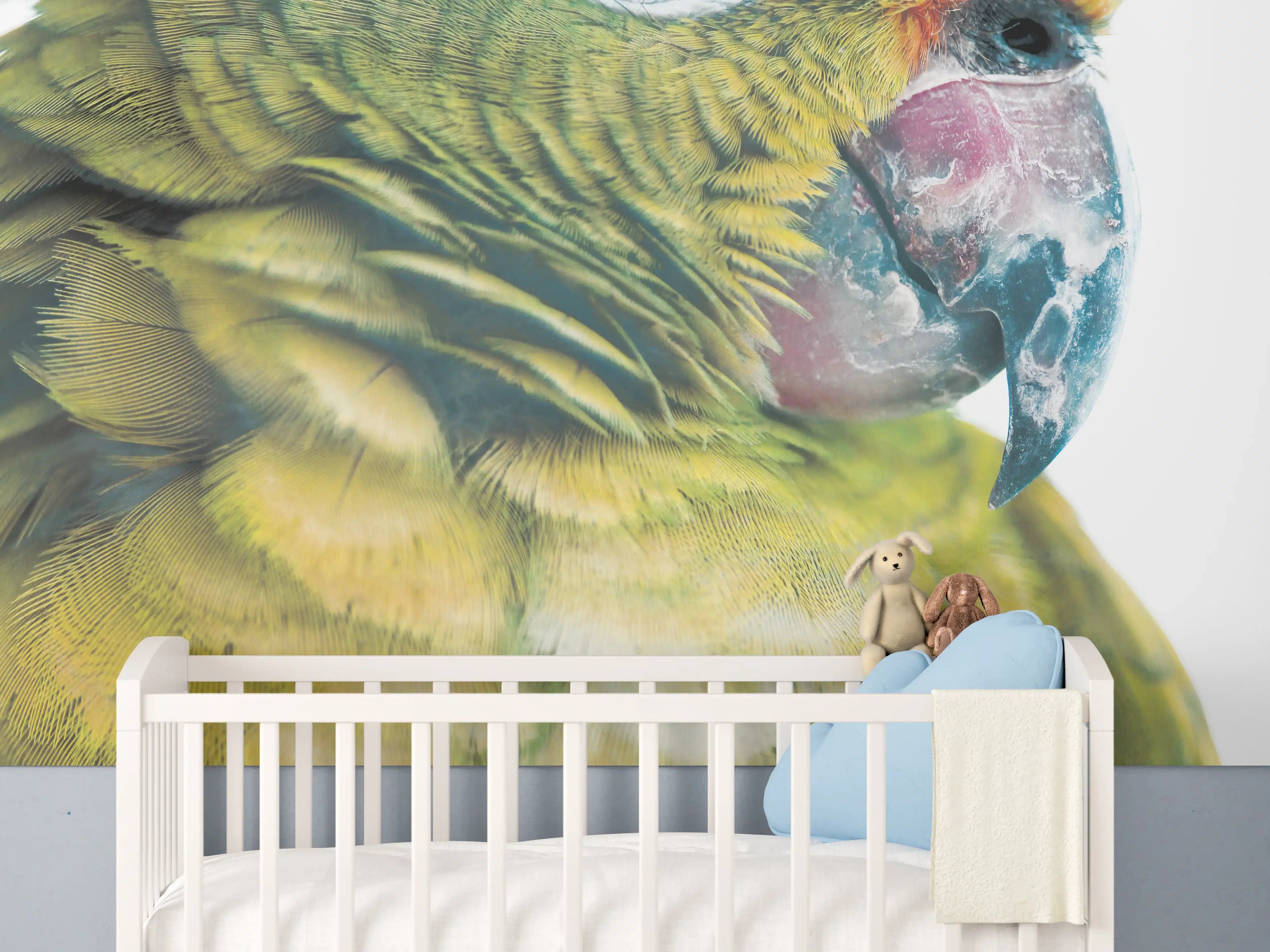 Babyzimmer Wandgestaltung - Papagei - Nahaufname