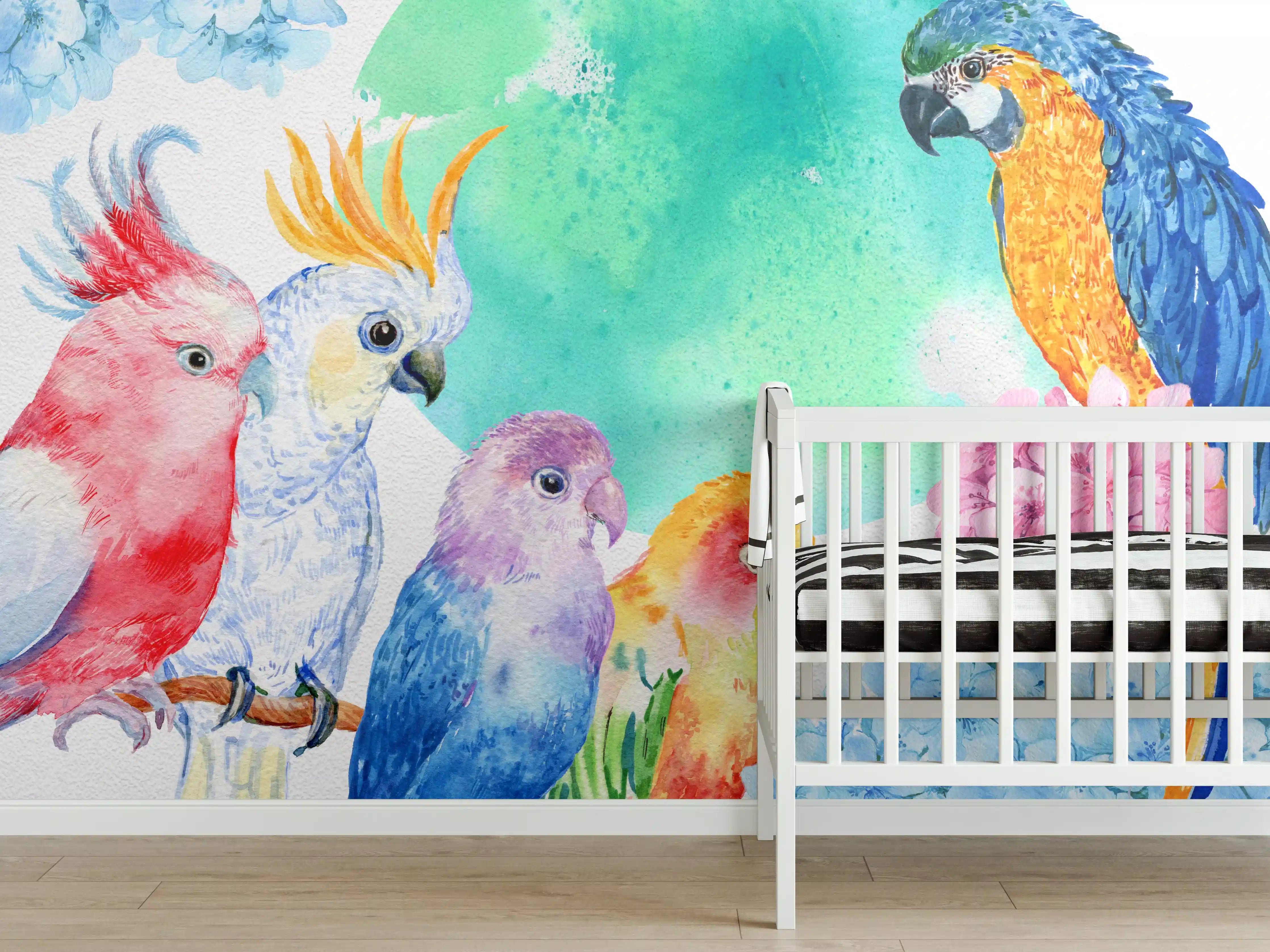 Babyzimmer Wandgestaltung - Papagei Aquarell - exotisch