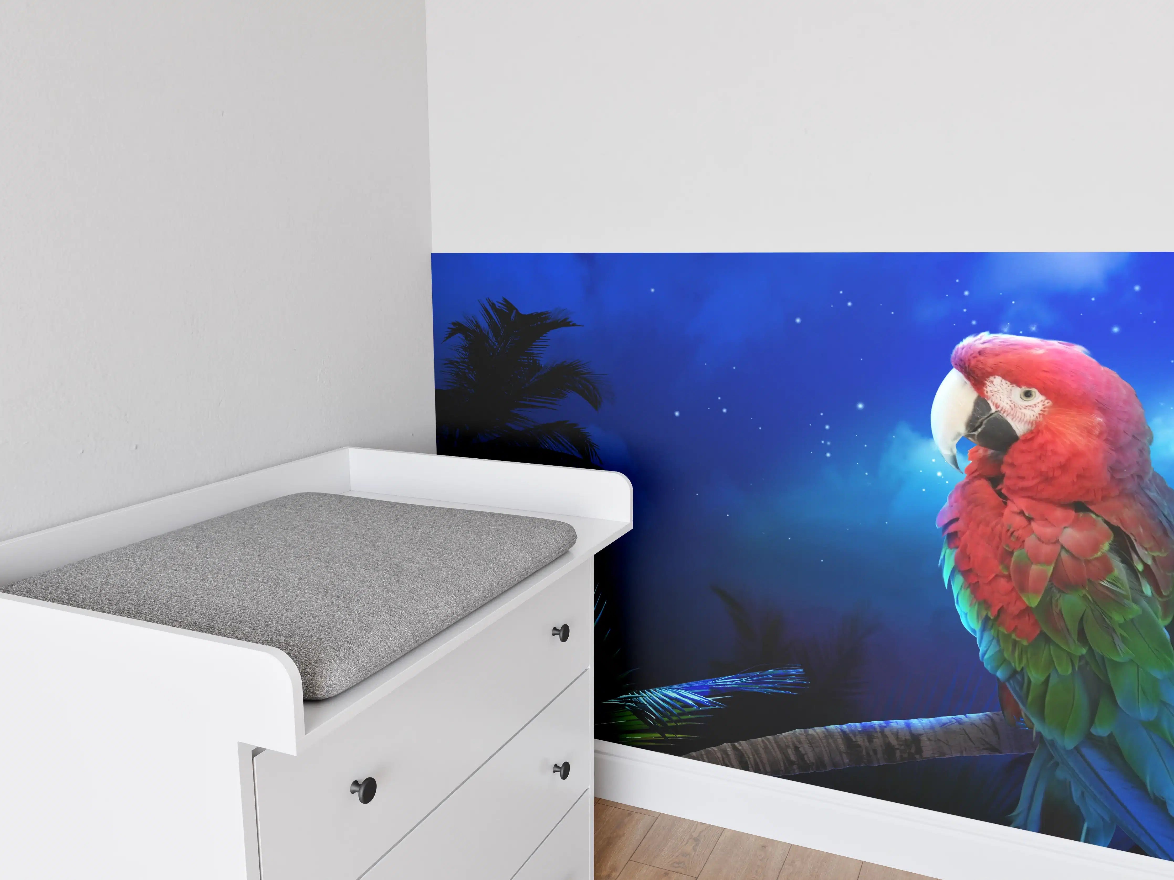 Babyzimmer Wandgestaltung - Papagei nachts am Strand