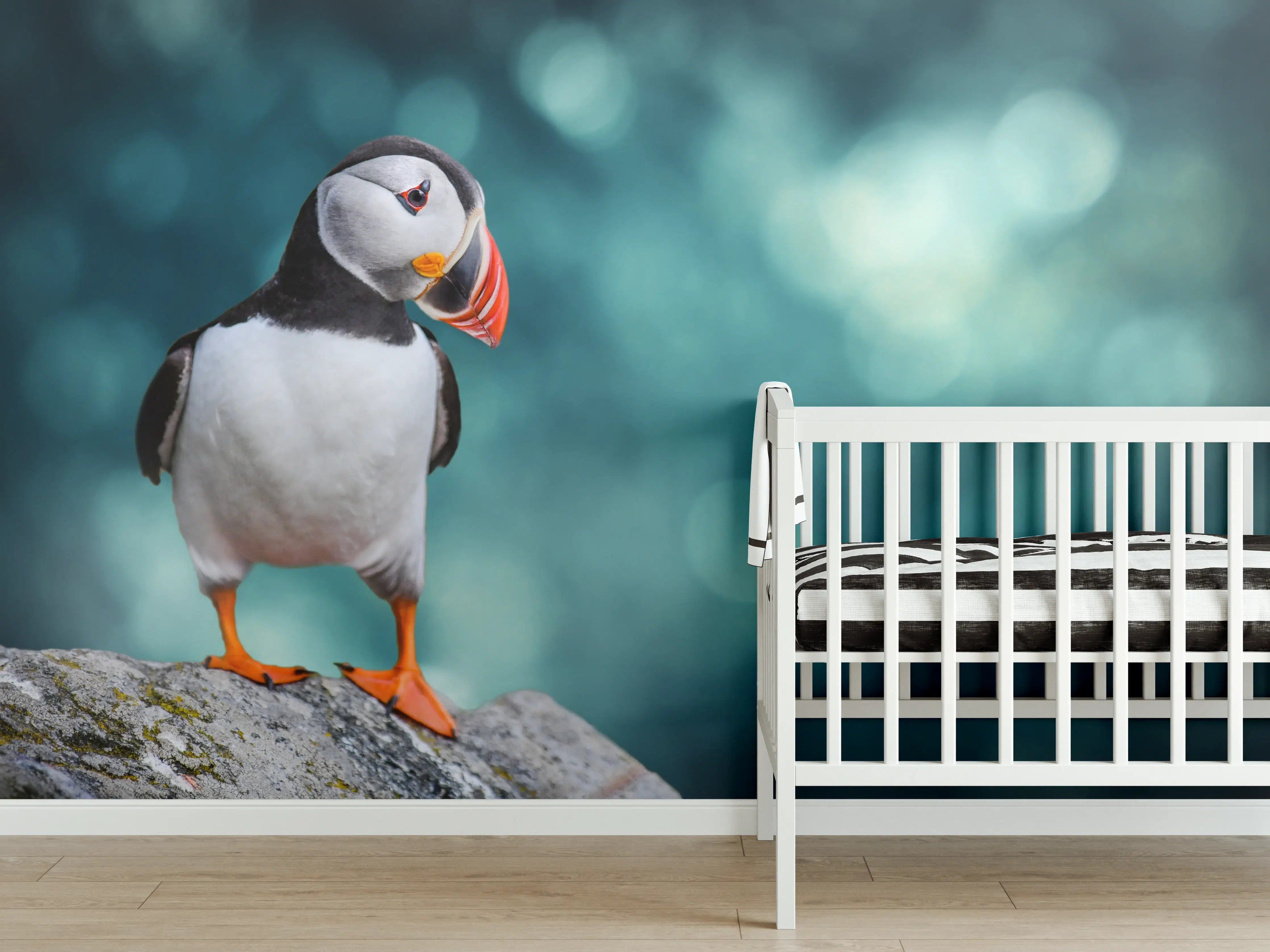 Babyzimmer Wandgestaltung - Papageientaucher auf Fels