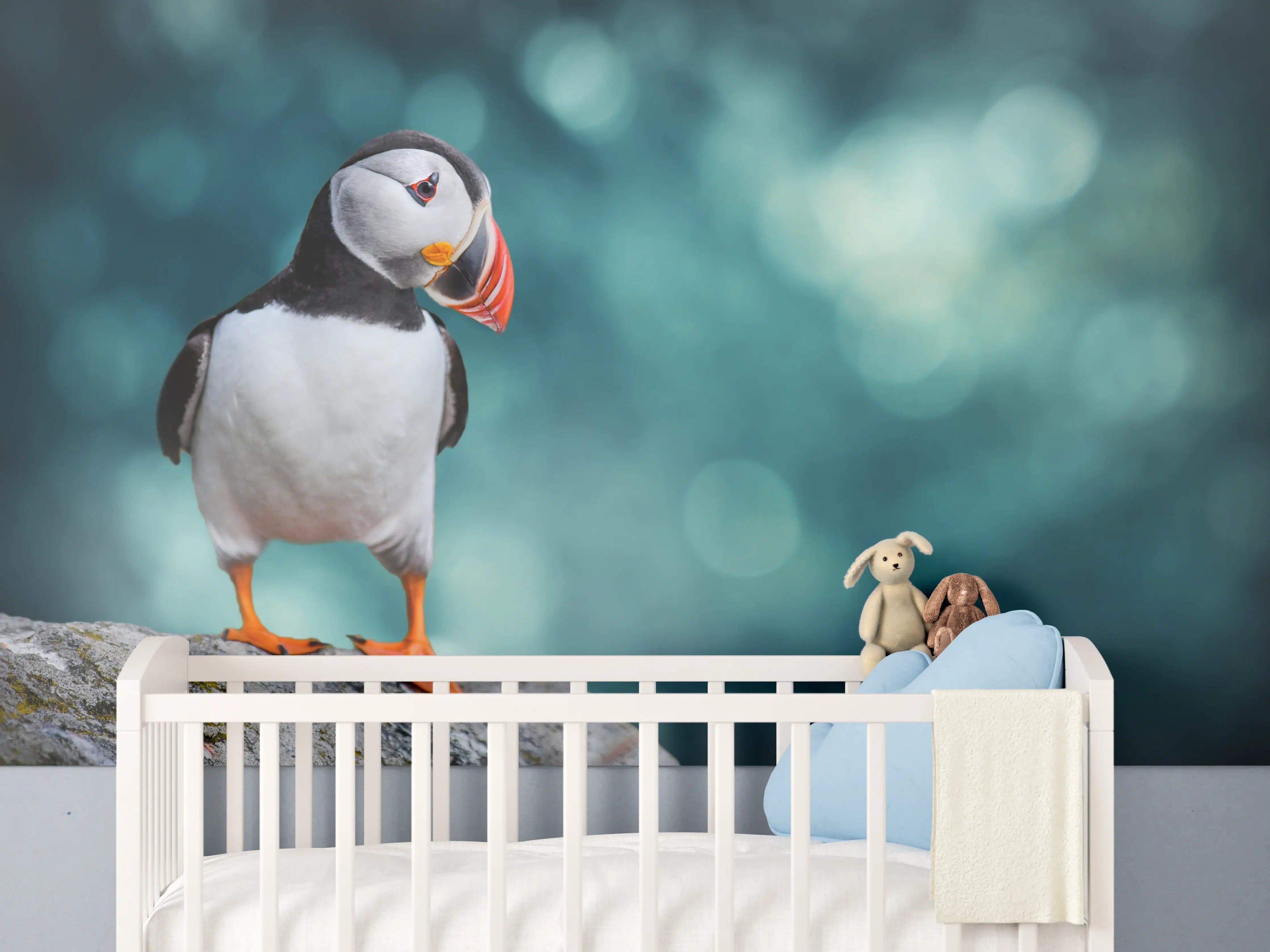 Babyzimmer Wandgestaltung - Papageientaucher auf Fels